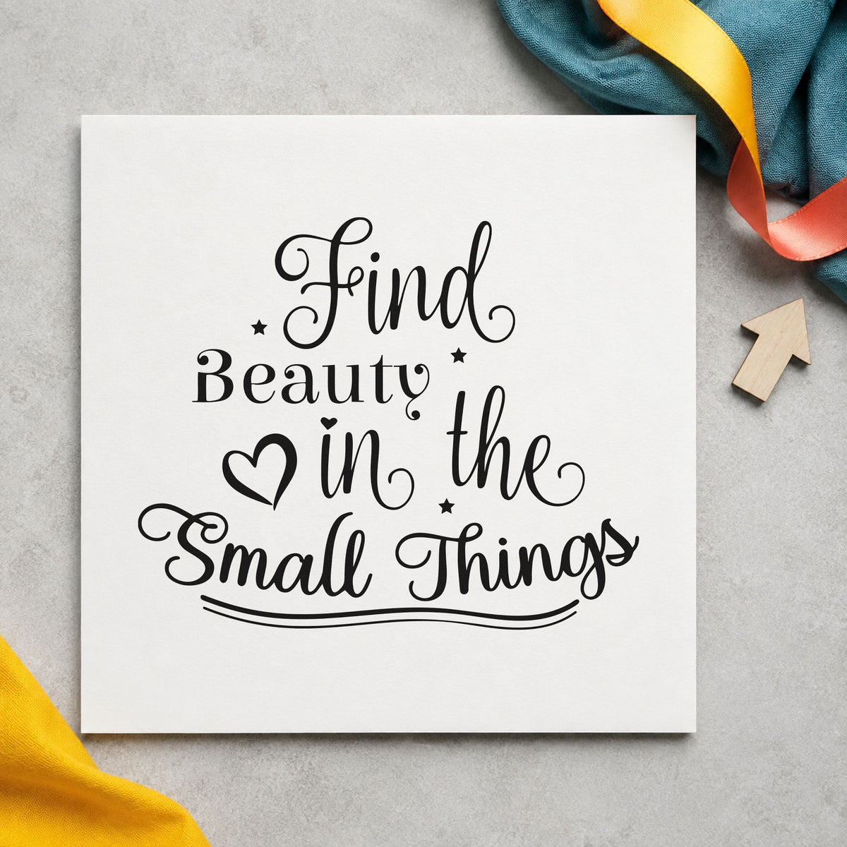 Find Beauty In Small Things rubber stamp printed in black ink, ready for tiny detail cards and similar paper crafts.