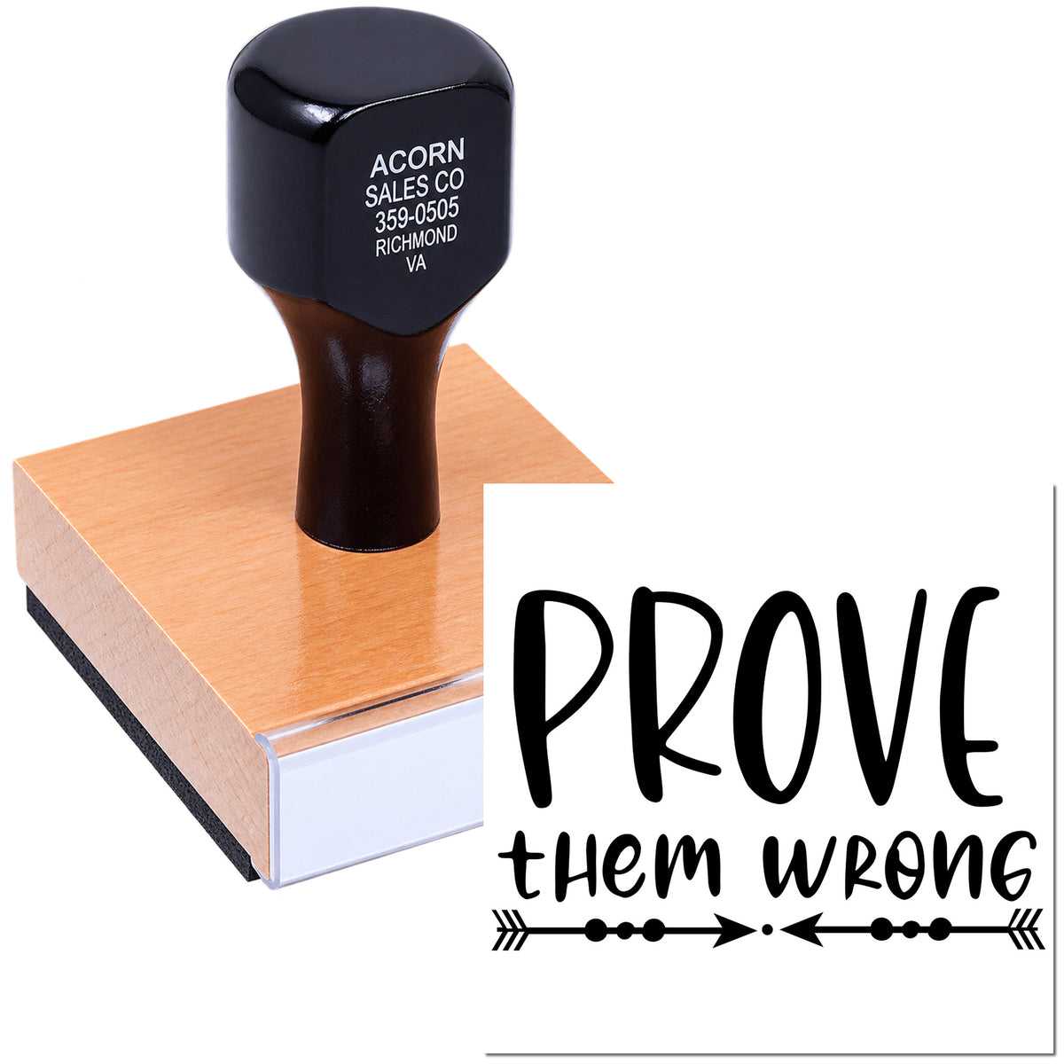 Motivational rubber stamp reading PROVE them wrong for crafting, business branding, and inspirational projects.