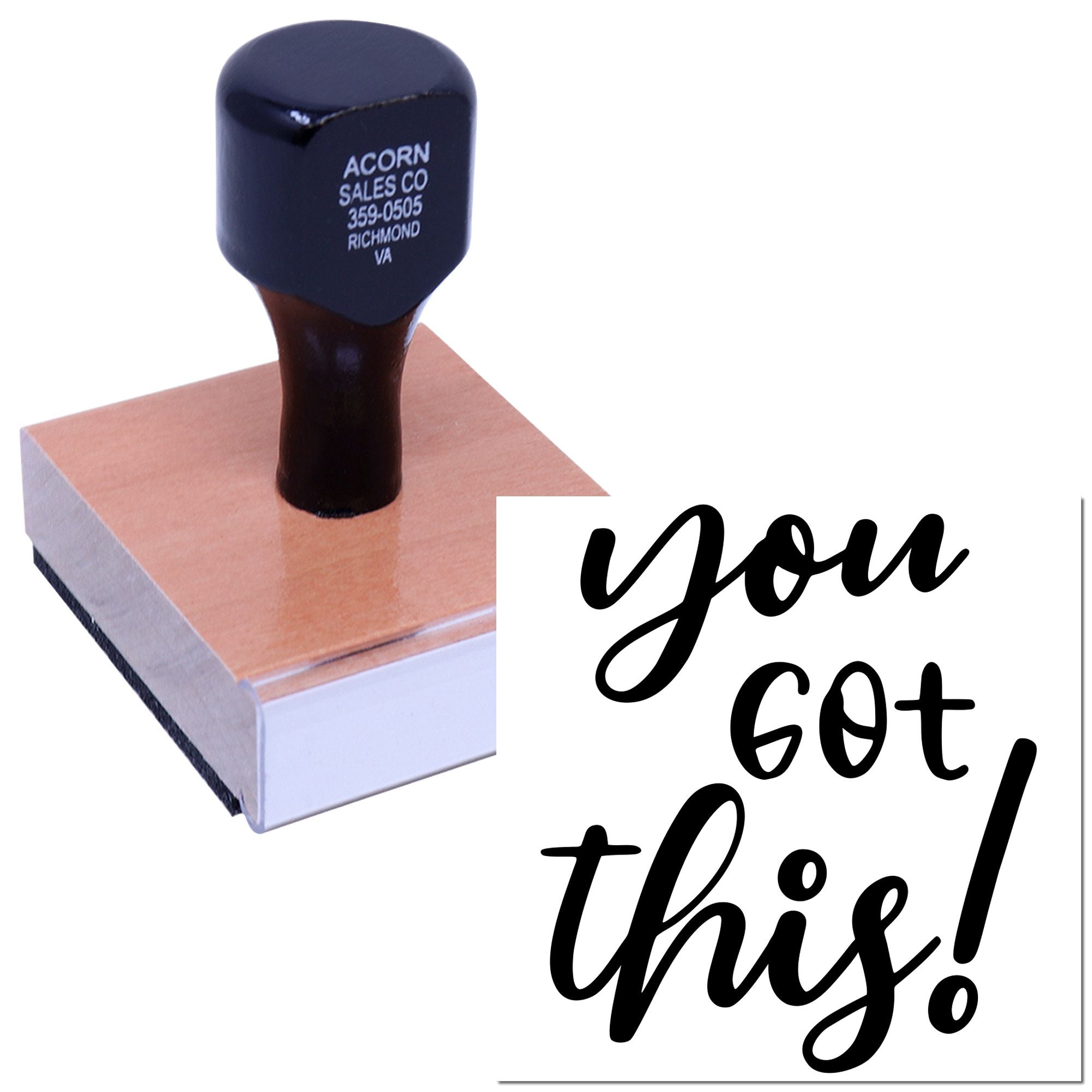 Motivational rubber stamp with You Got This! design for crafts, planners, and encouraging notes.