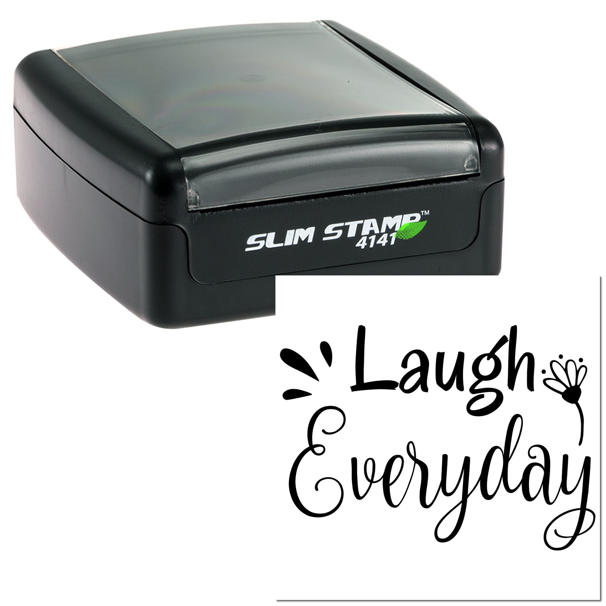 Slim Stamp 4141 self-inking rubber stamp with Laugh Everyday quote design for custom crafts and everyday stamping.