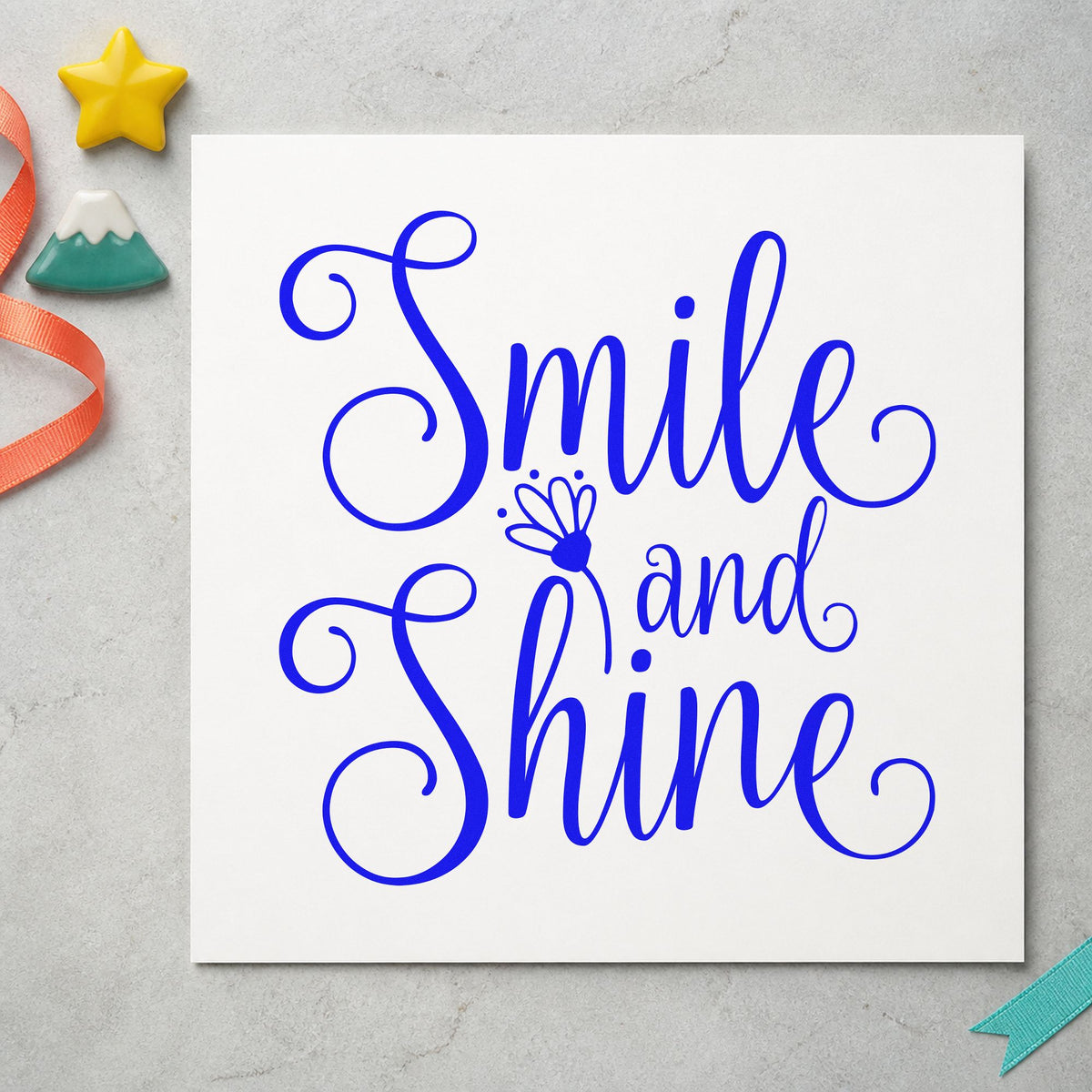 Smile And Shine Flower Script Lettering PSI Pre-Inked Stamp in use 6
