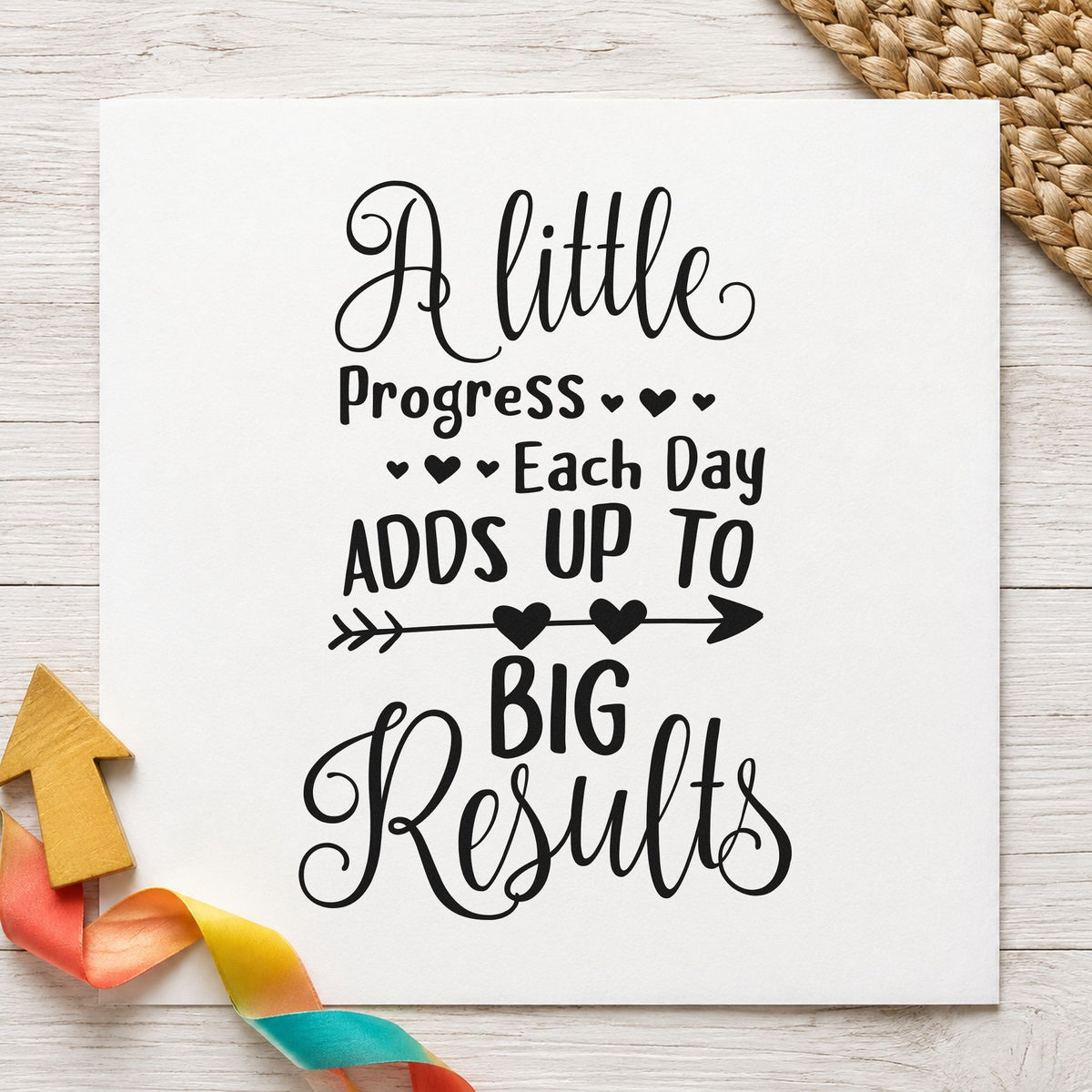 Wood Handle Little Progress Big Results Rubber Stamp in use 3