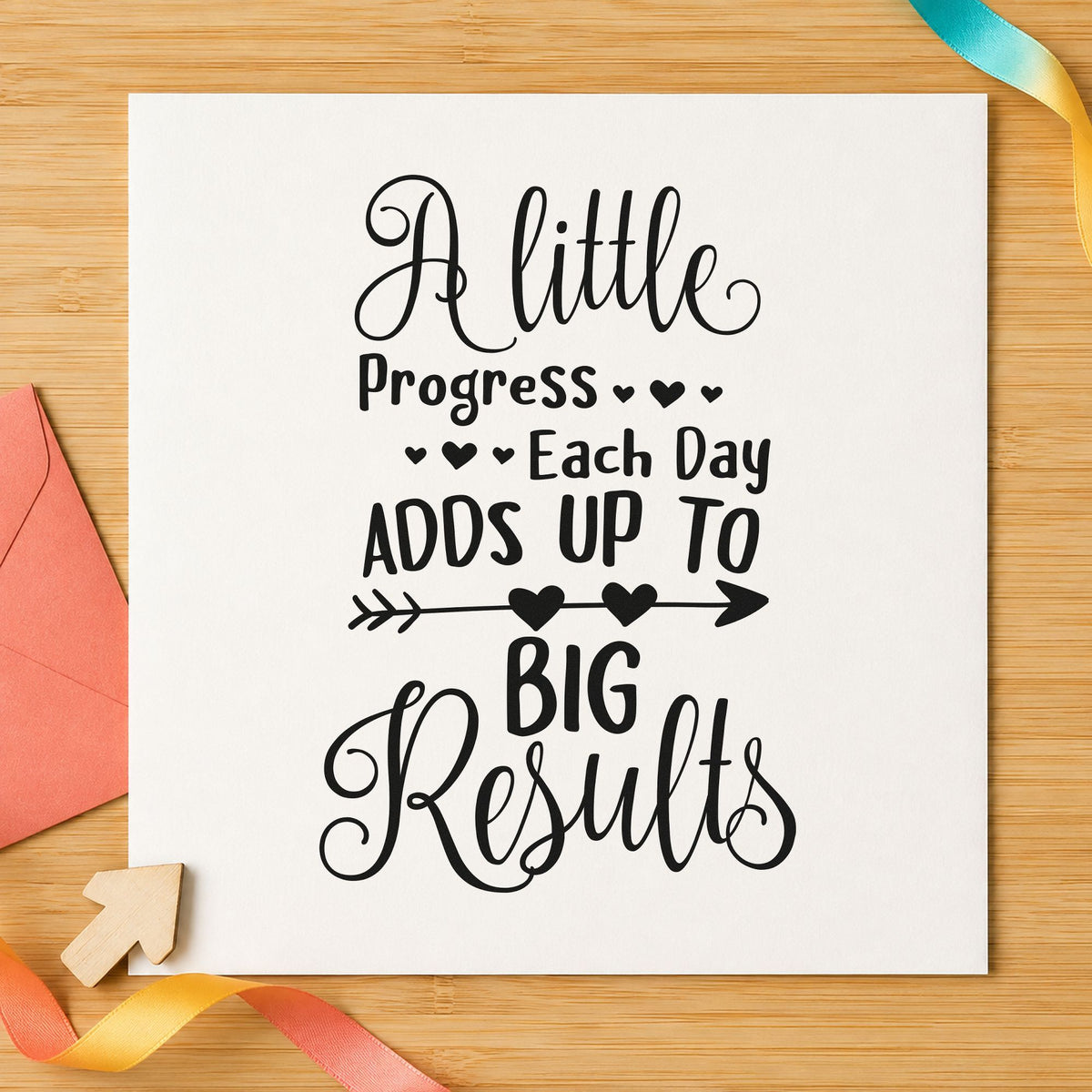 Wood Handle Little Progress Big Results Rubber Stamp in use 9