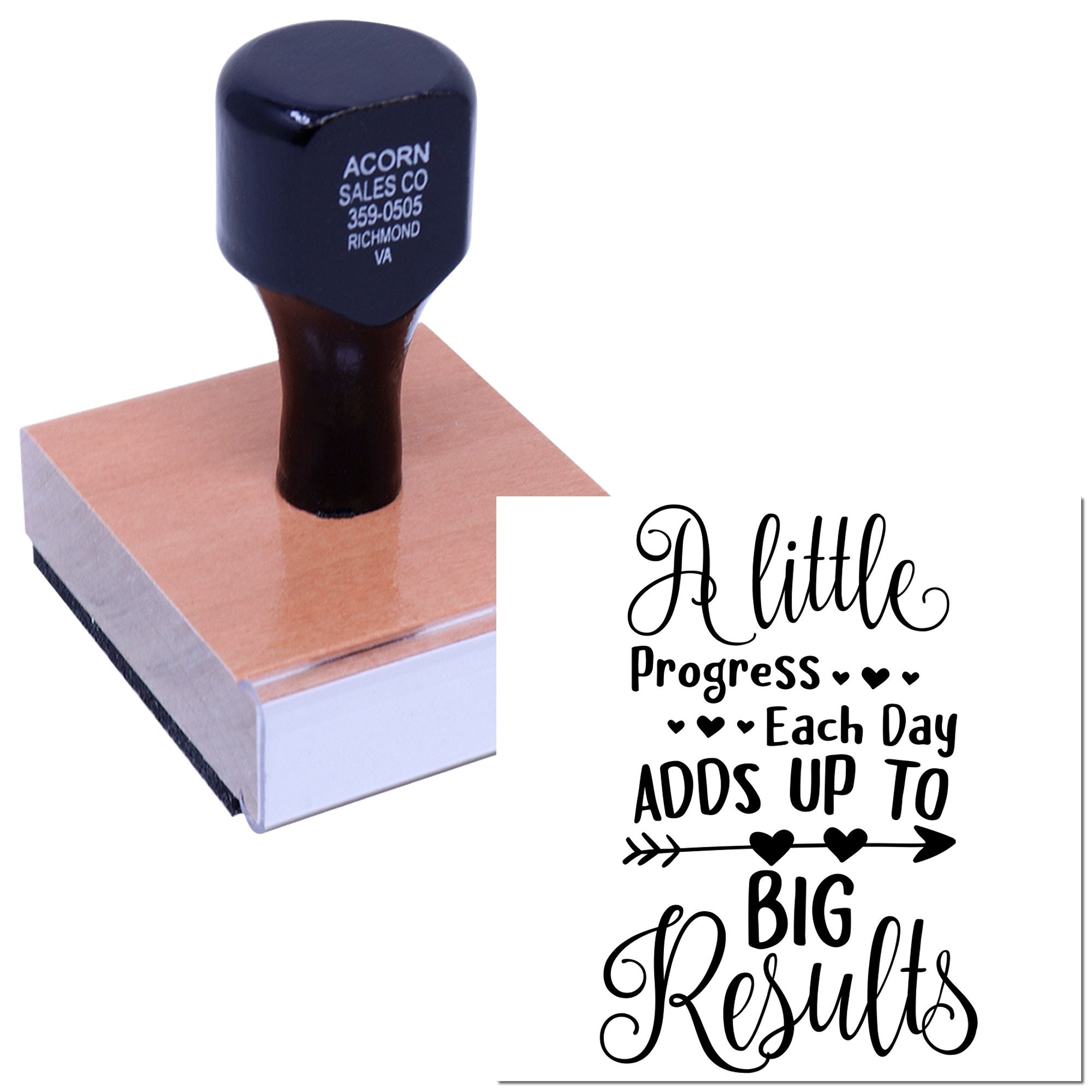 Inspirational rubber stamp with A little progress each day adds up to big results for motivational crafts and planners.