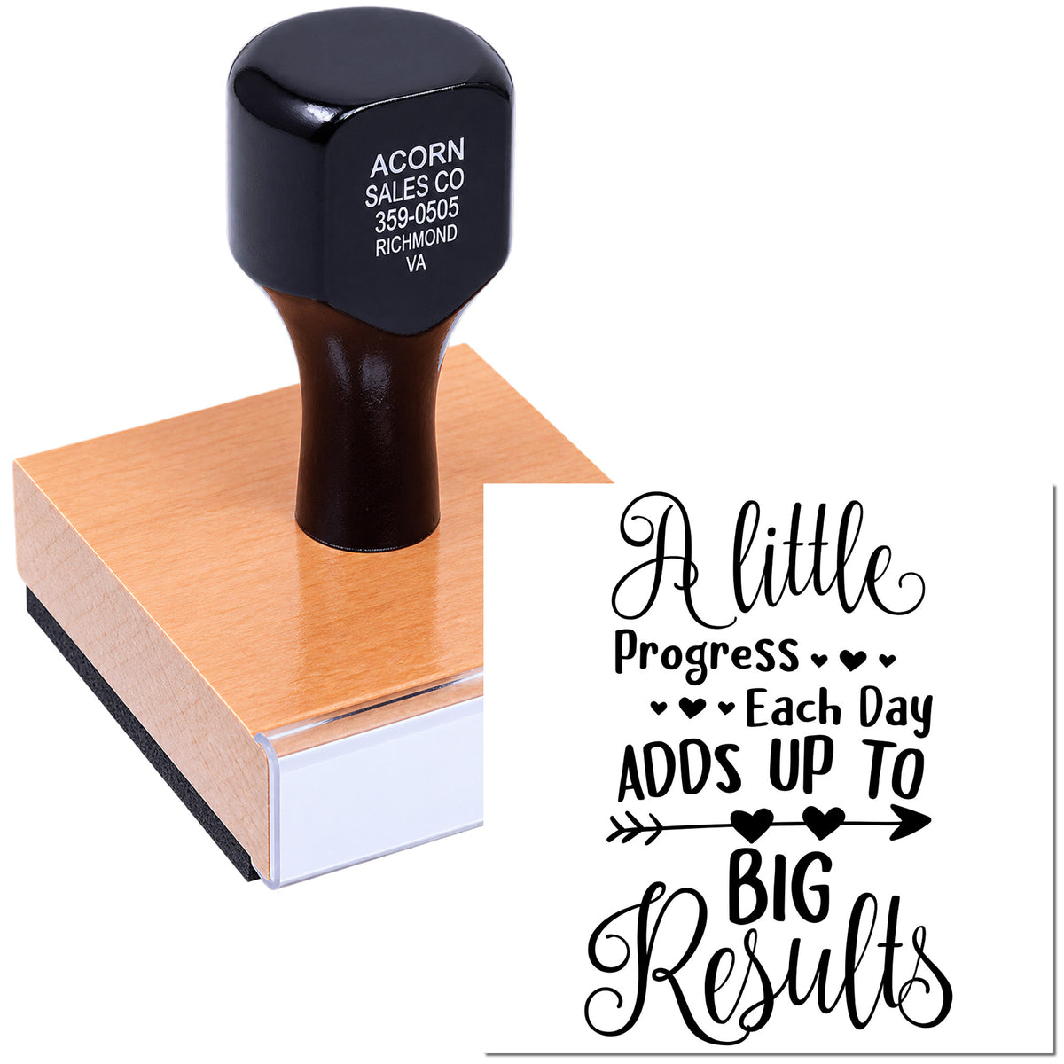 Inspirational rubber stamp with A little progress each day adds up to big results for motivational crafts and planners.