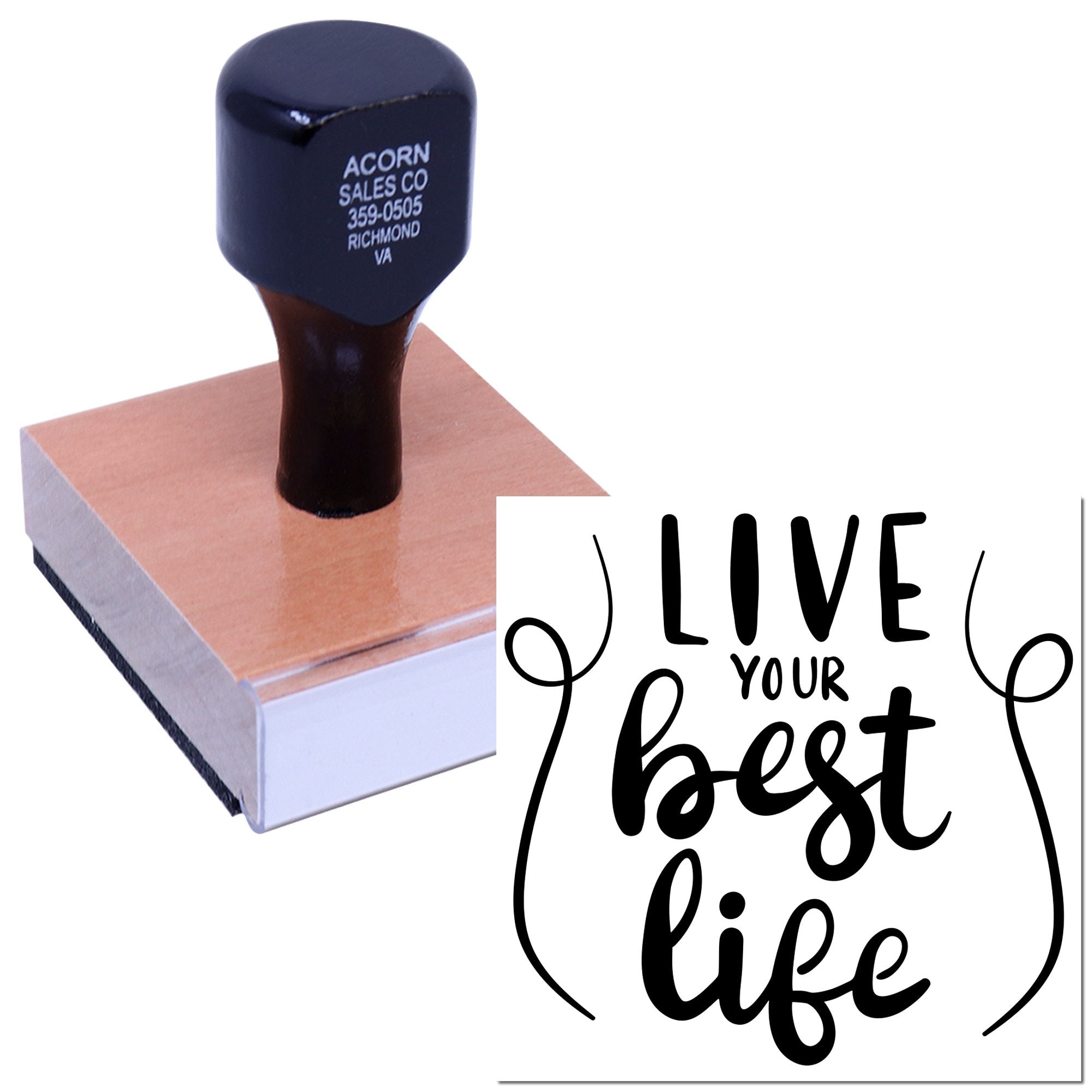 Custom rubber stamp with Live Your Best Life design for personalized crafting and inspirational stamping.