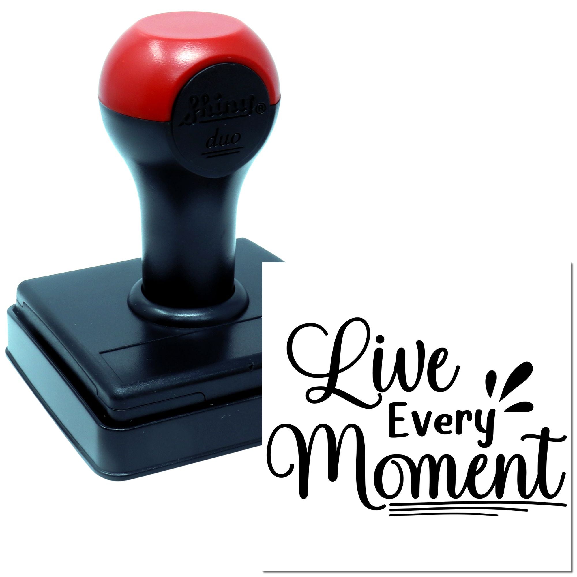 Custom self-inking rubber stamp with Live Every Moment design for cards, crafts, and branding.