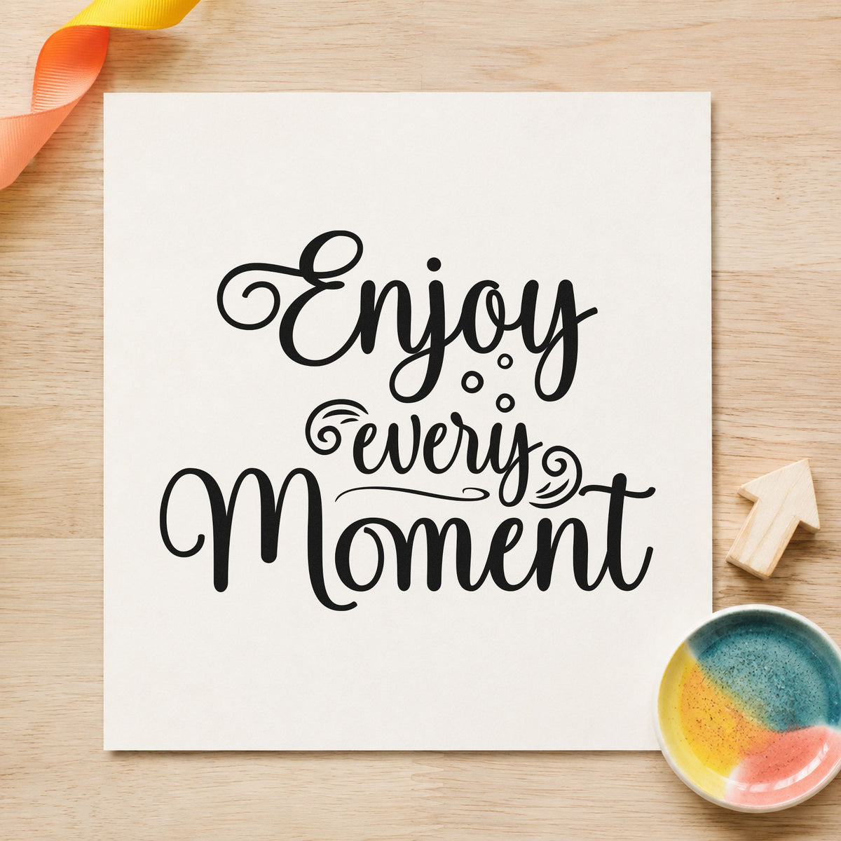 Enjoy Every Moment Flourishes Rubber Stamp – Duo Hand in use 3