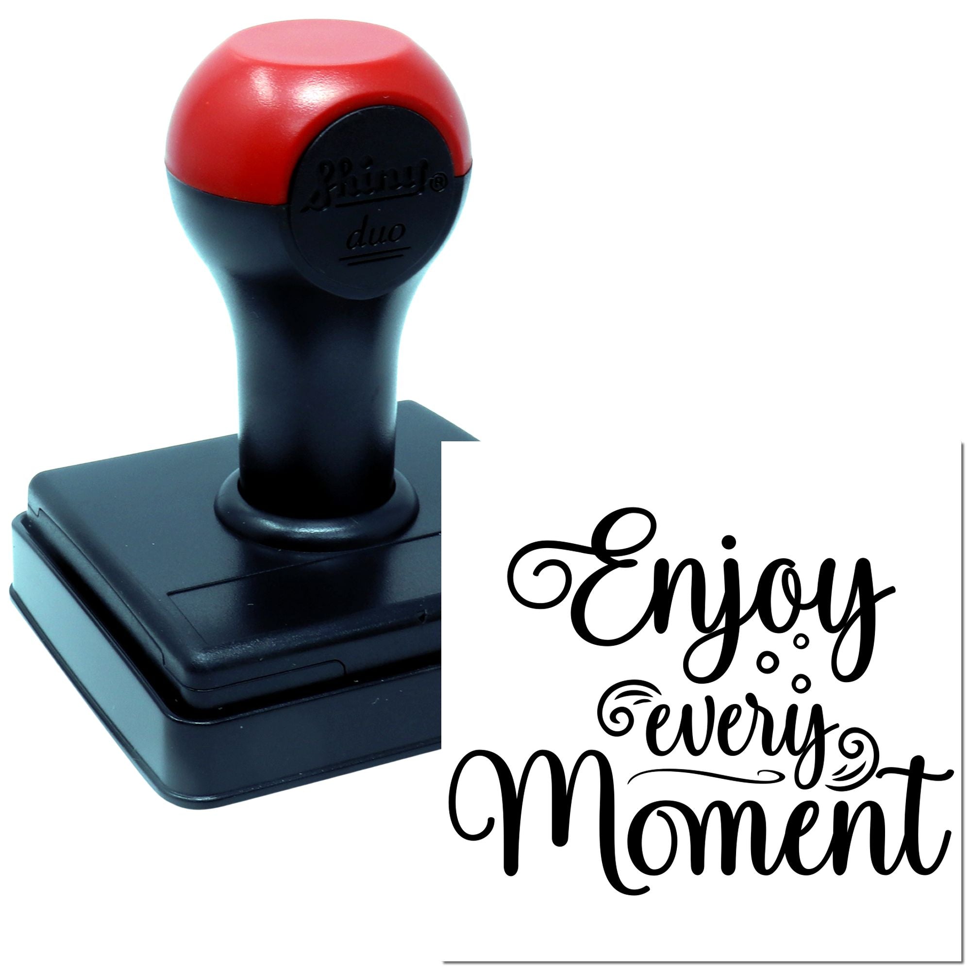Self-inking rubber stamp with Enjoy Every Moment design for scrapbooking, crafts, and personalized stationery.