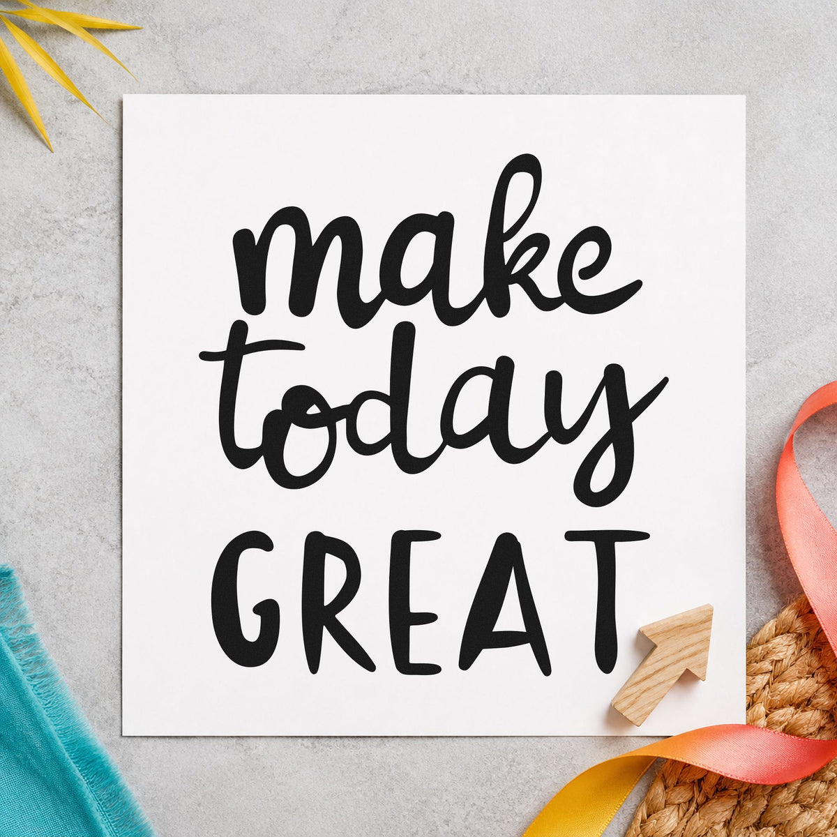 Make Today Great Lettering craft stamp imprint in black ink on a handmade project, one idea being turndown gift tags.
