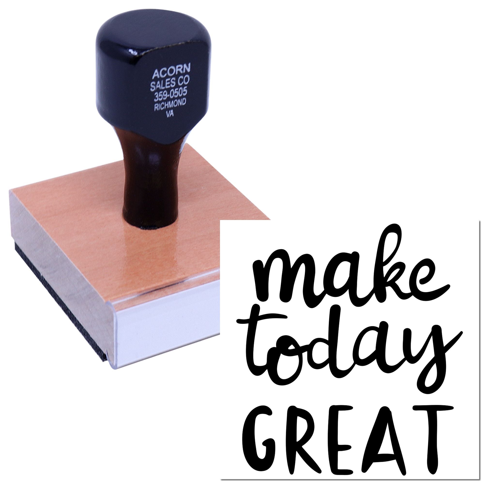 Custom rubber stamp with make today GREAT motivational design, ideal for business branding, crafts, and handmade projects.
