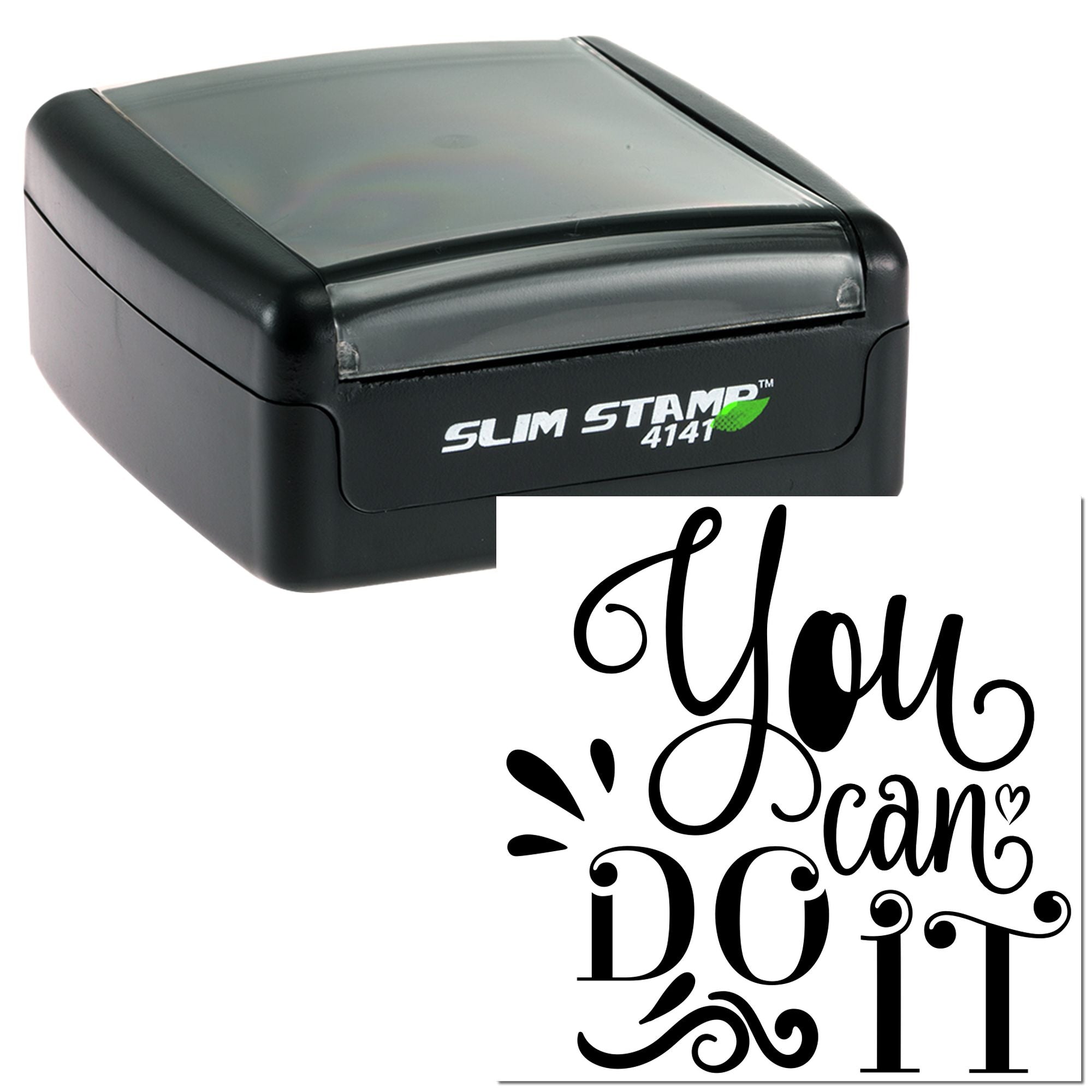 Slim self-inking rubber stamp with You Can Do It motivational design for teachers, planners, and office use.