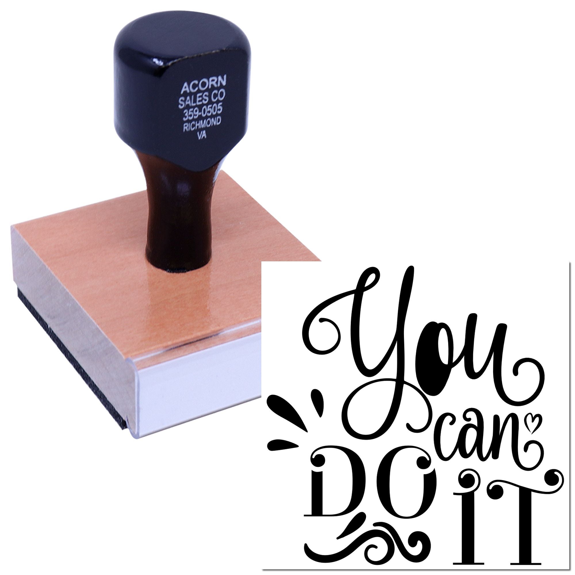 Custom rubber stamp with You Can Do It motivational design for handmade cards, planners, and craft projects.