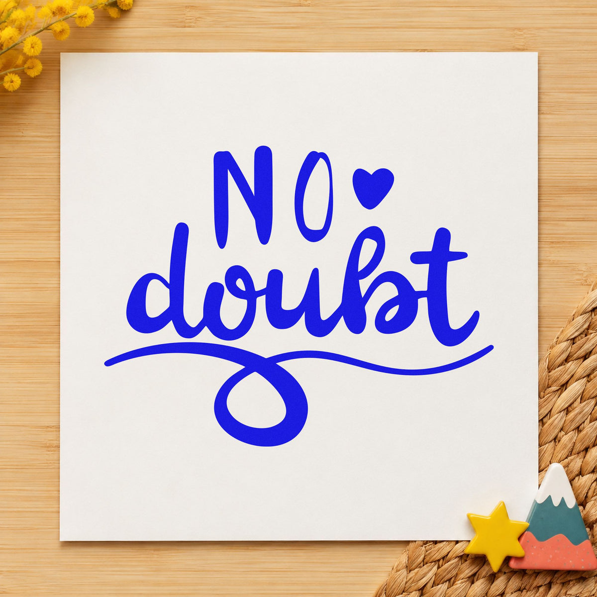 No Doubt Heart Flourish craft stamp imprinted in blue ink on paper, a design suited to framed range shed.