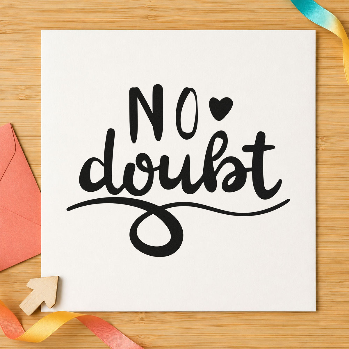 No Doubt Heart Flourish rubber stamp printed in black ink, ready for looping rule cards and similar paper crafts.