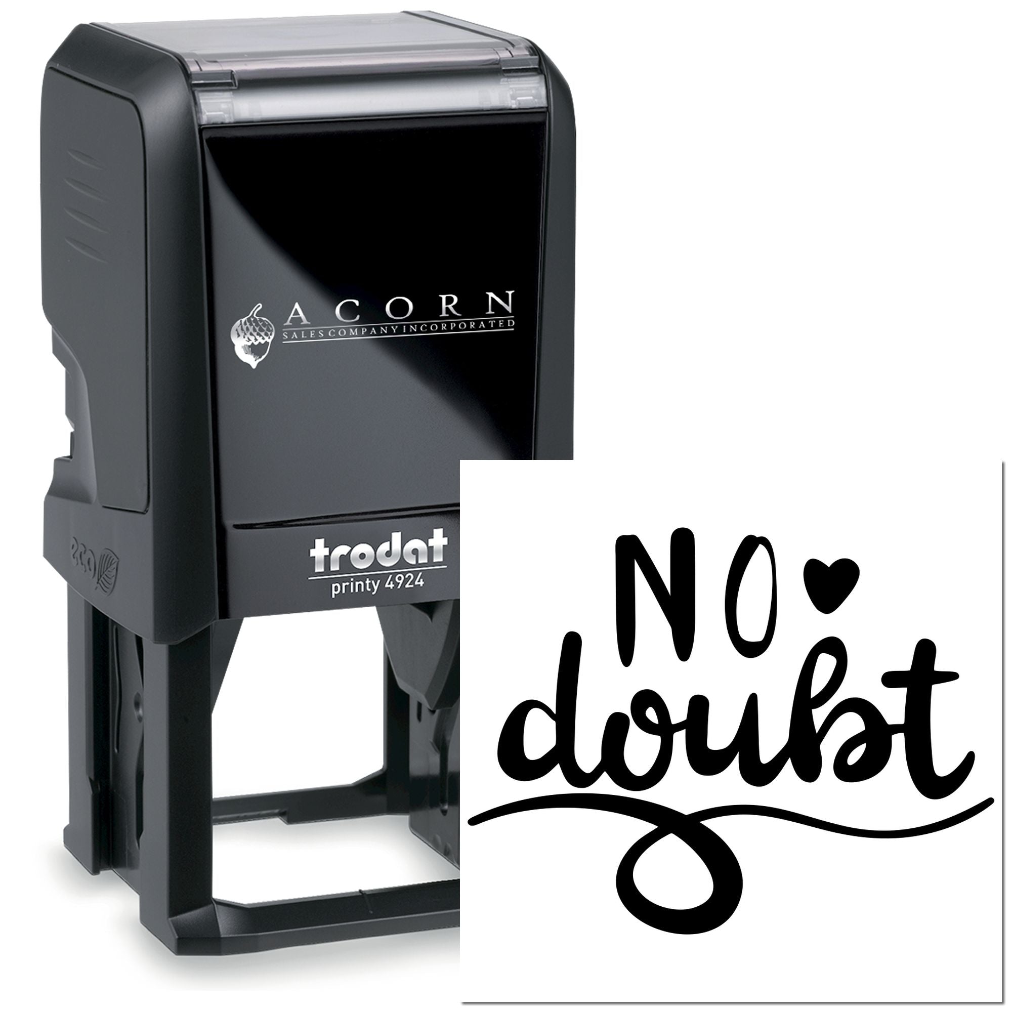 Trodat Printy 4924 self-inking custom rubber stamp with No Drought imprint for business branding and messaging.