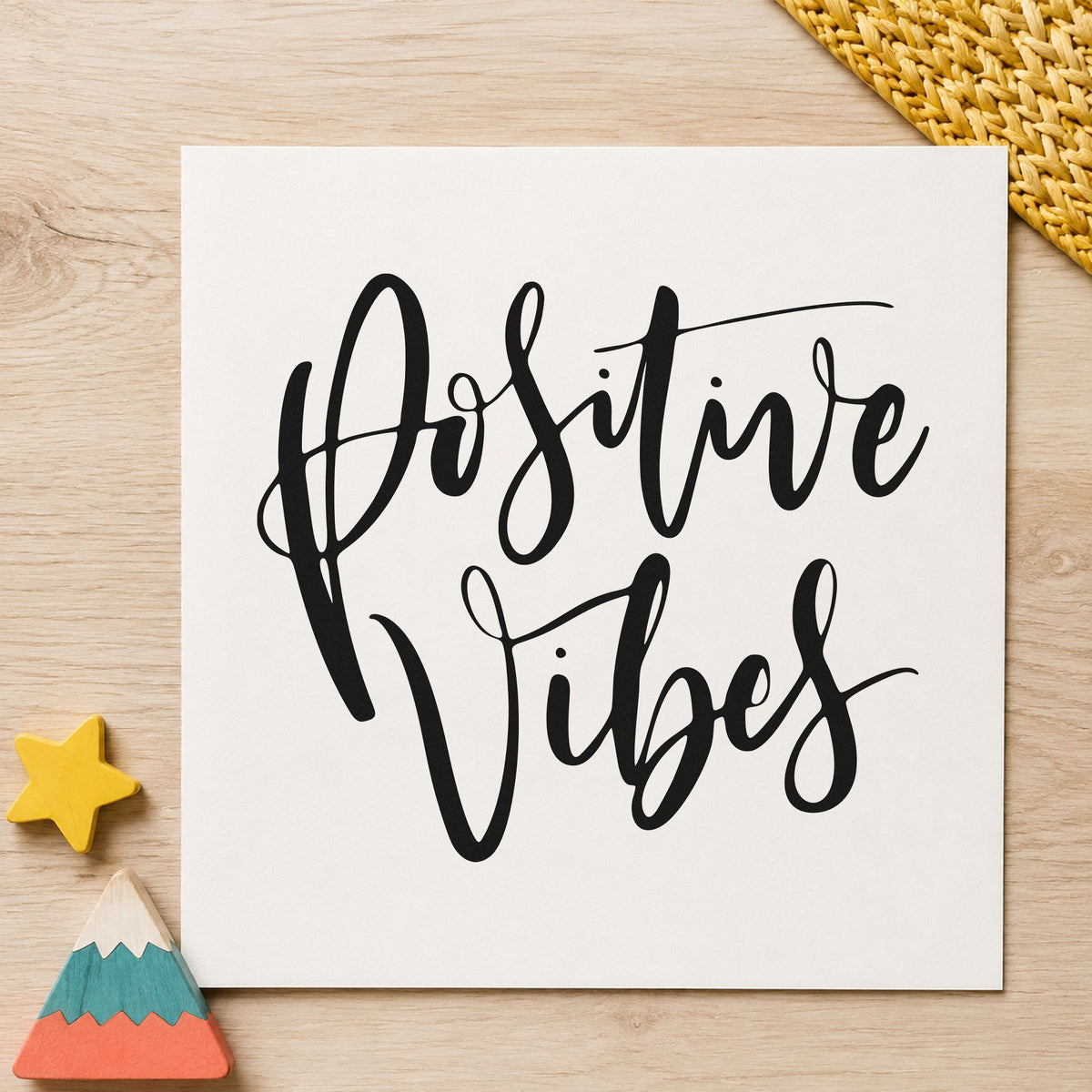 Positive Vibes Brush Script Lettering PSI Pre-Inked Stamp in use 3