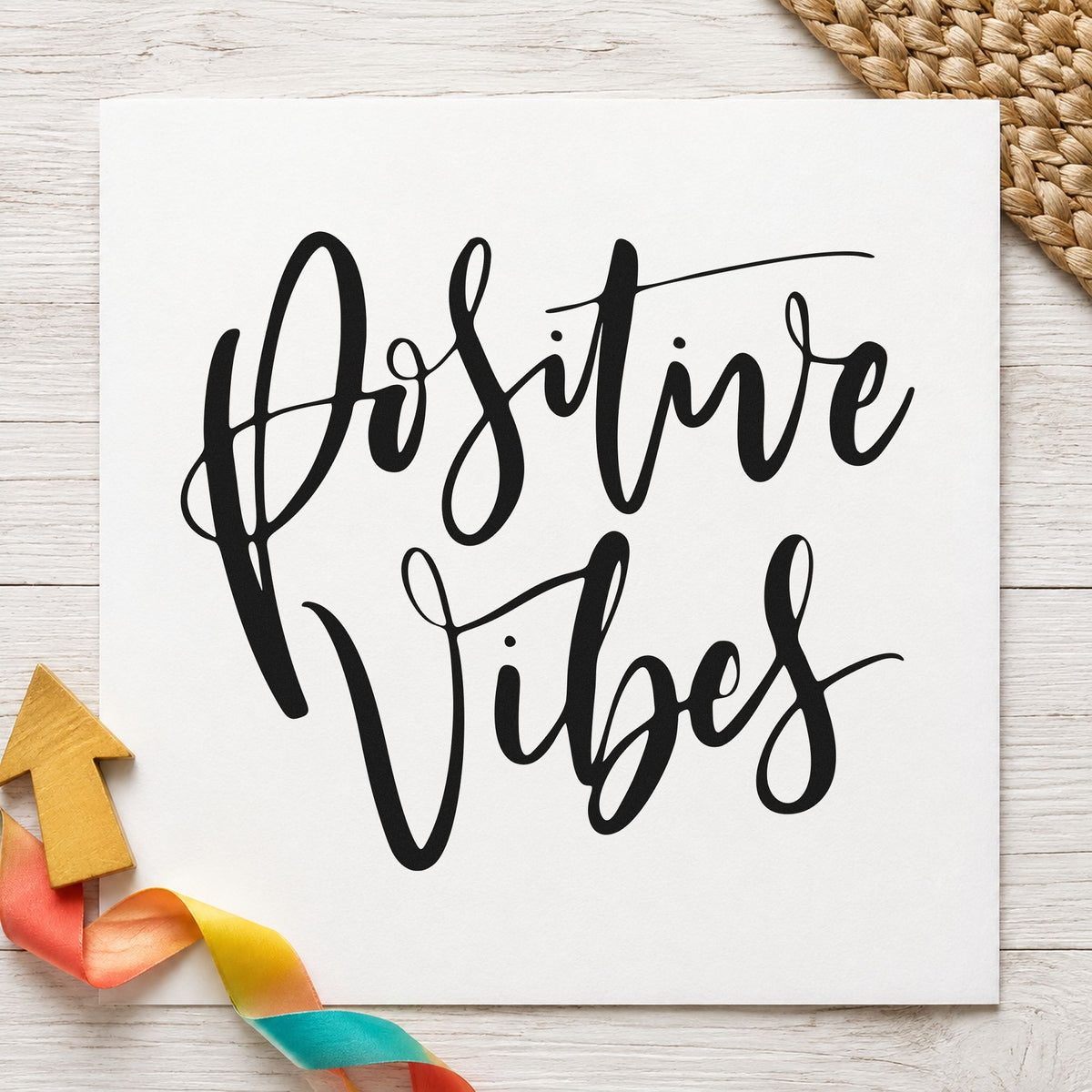 Positive Vibes Brush Script Lettering Pre-Inked Stamp – Slim in use 4