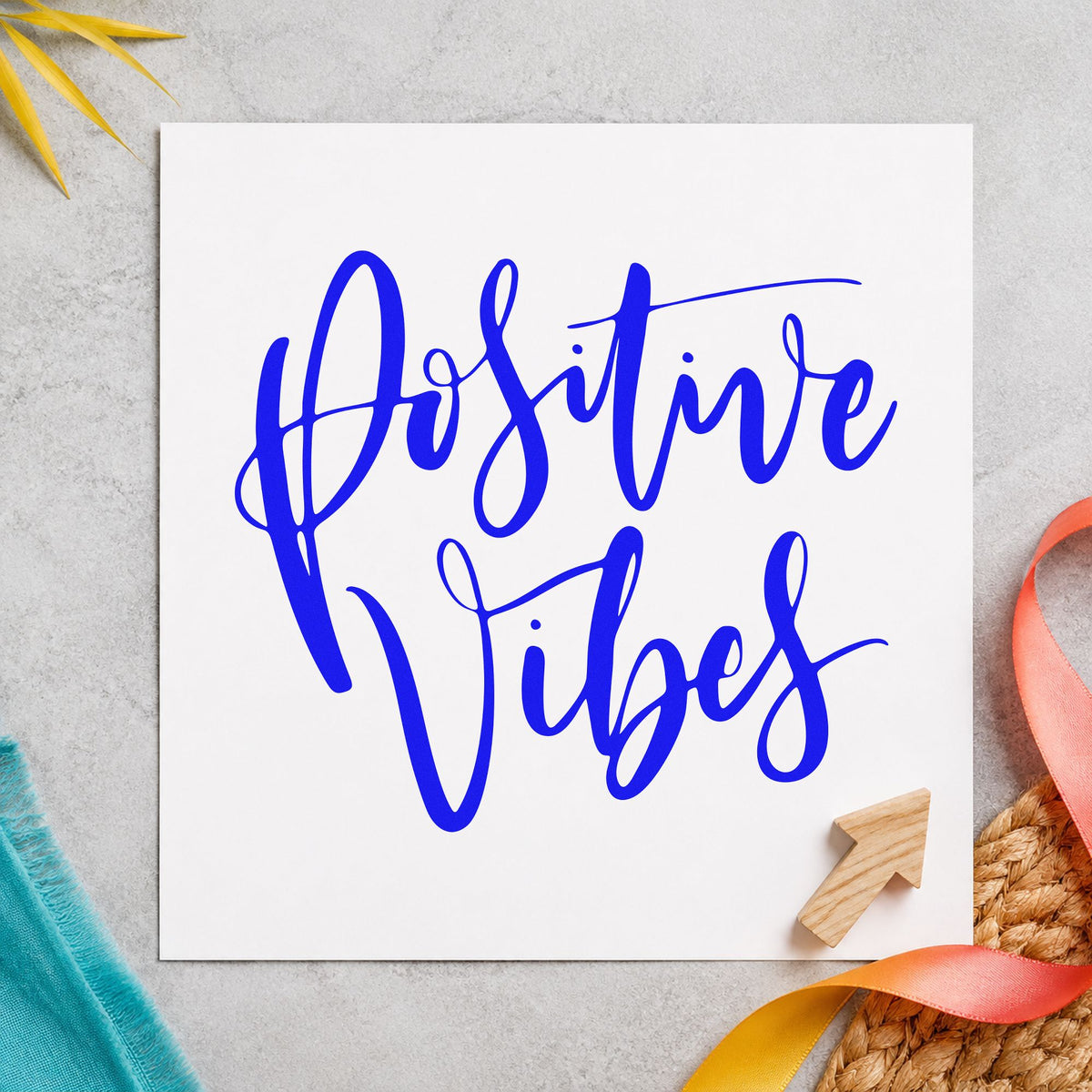 Positive Vibes Brush Script Lettering Pre-Inked Stamp – Slim in use 6
