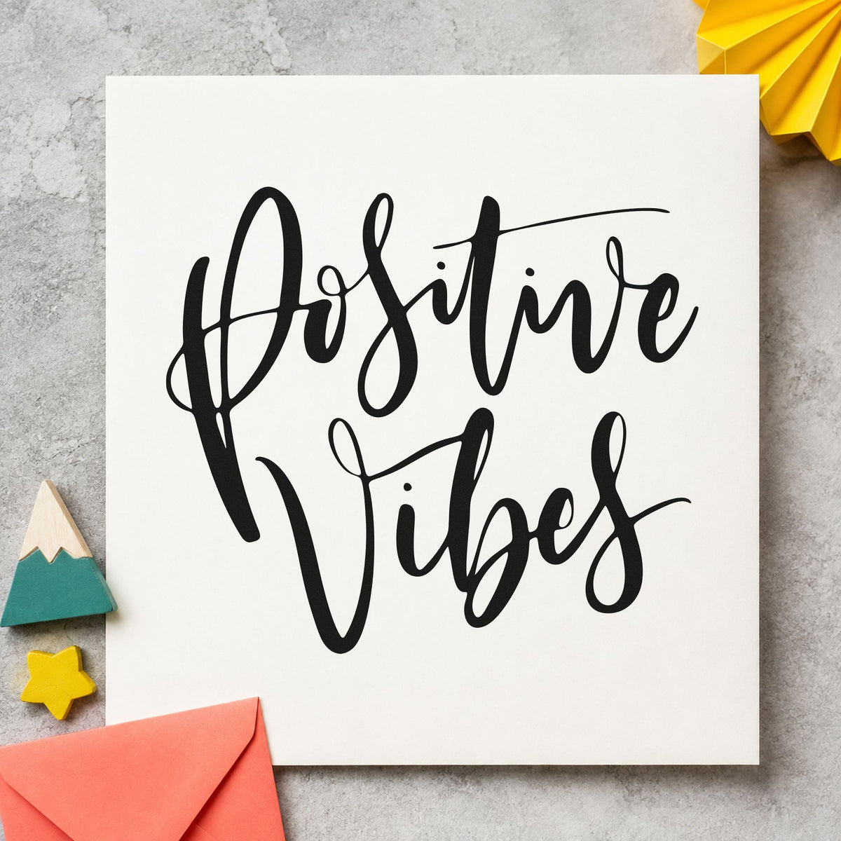 Positive Vibes Brush Script Lettering PSI Pre-Inked Stamp in use 9