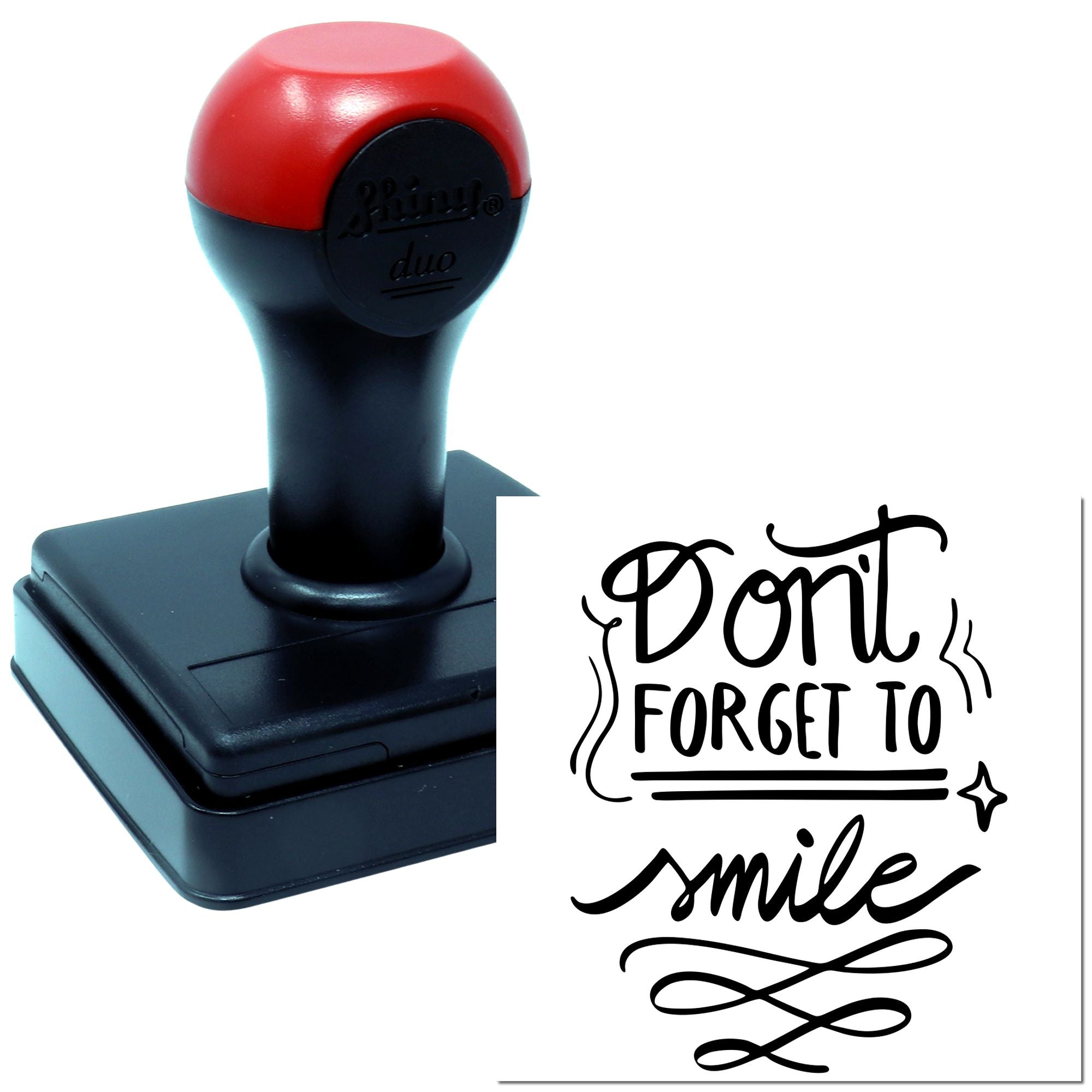 Custom self-inking rubber stamp with Dont Forget to Smile design for personalized stationery, crafts, and business use.