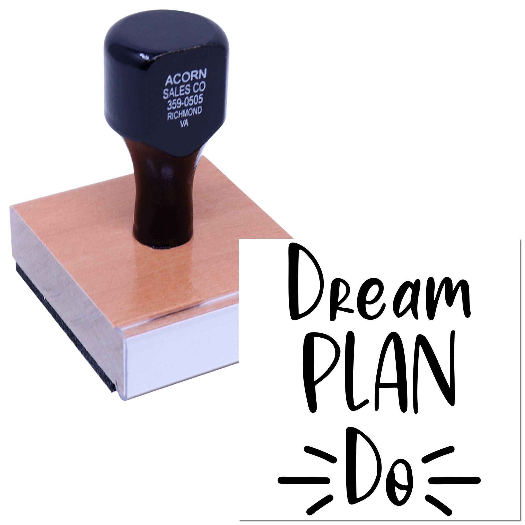 Custom rubber stamp with Dream Plan Do design for planners, scrapbooking, and inspirational crafting.