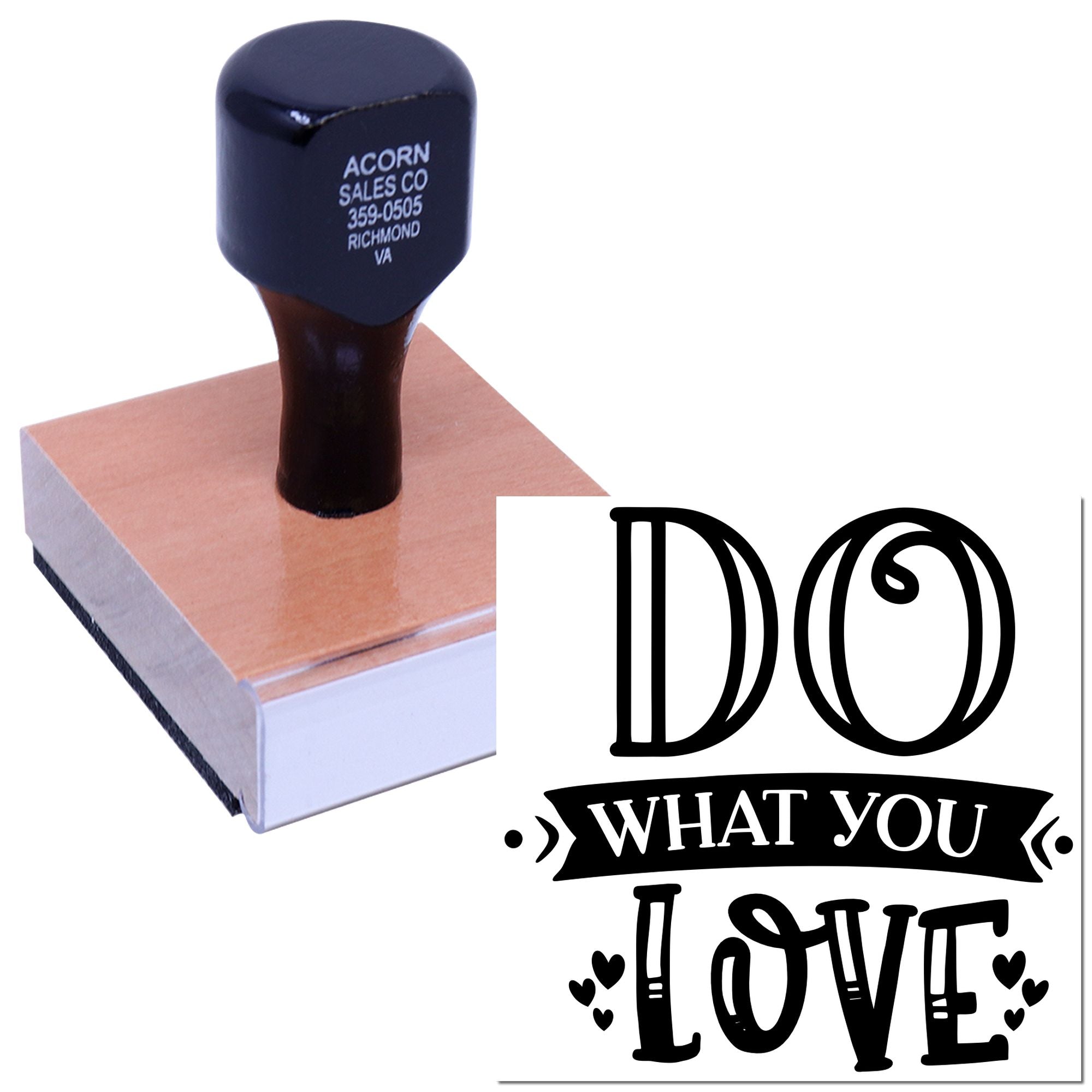 Custom rubber stamp featuring Do What You Love for inspirational crafts, branding, and handmade stationery.