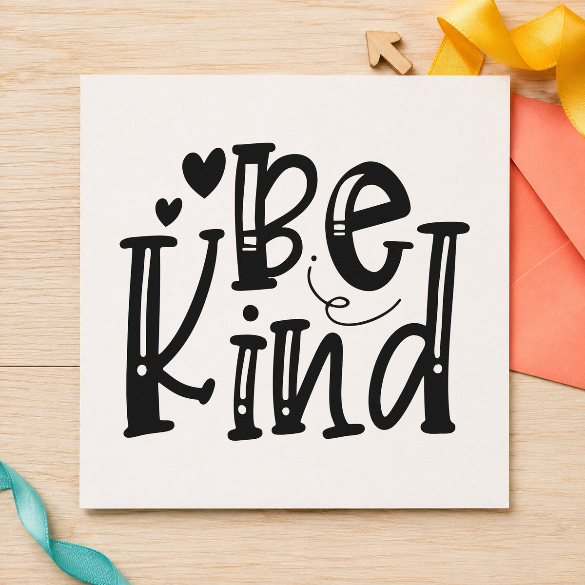 Be Kind Decorative Hearts rubber stamp printed in black ink, ready for foster roster sheet and similar paper crafts.