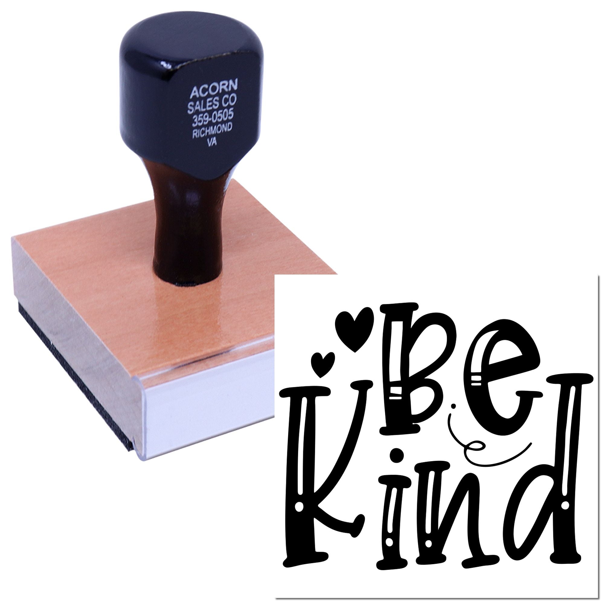 Be Kind rubber stamp design on wooden block for crafting, stationery, and handmade gift projects