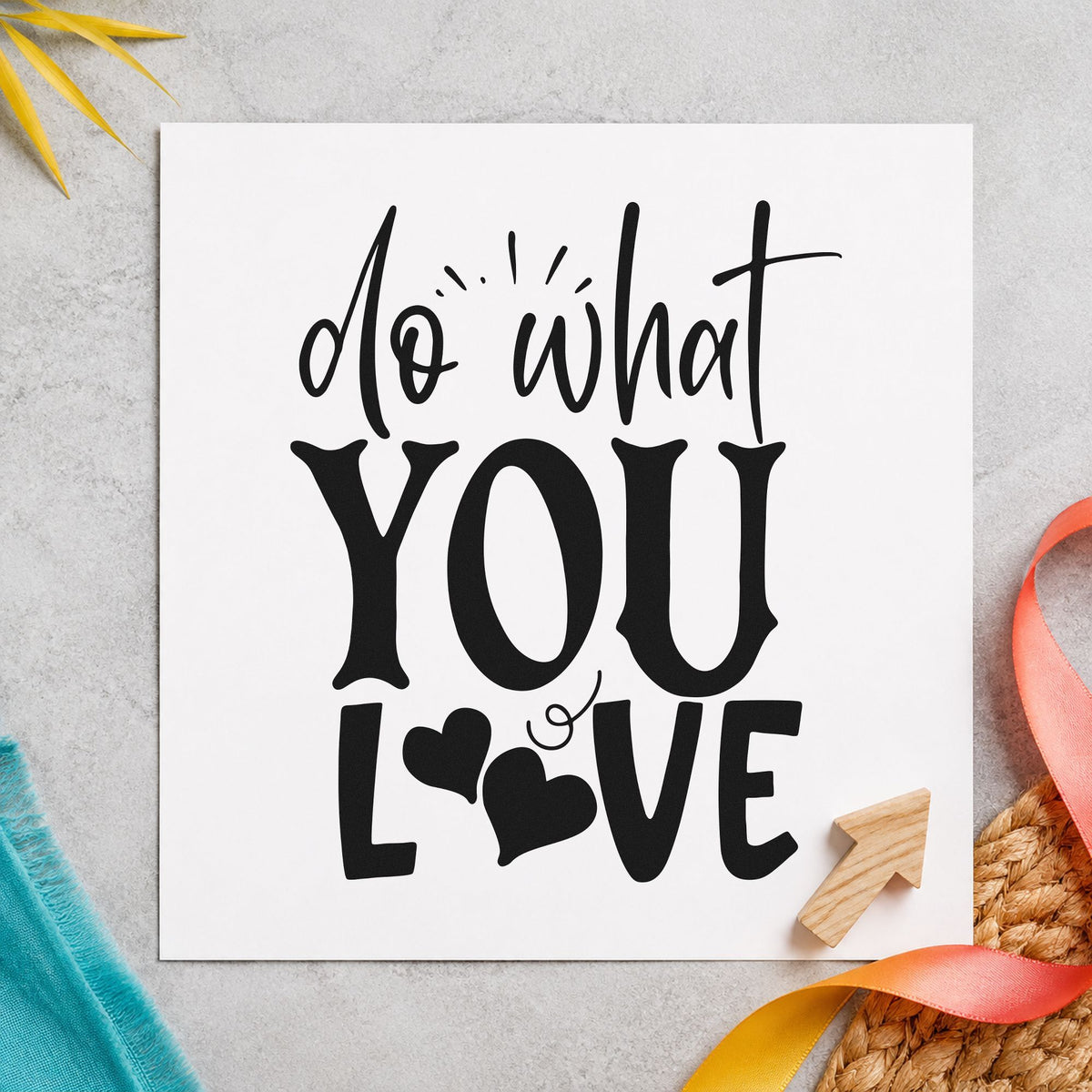 Do What You Love Hearts craft stamp imprint in black ink on a handmade project, one idea being spice jar gift tags.