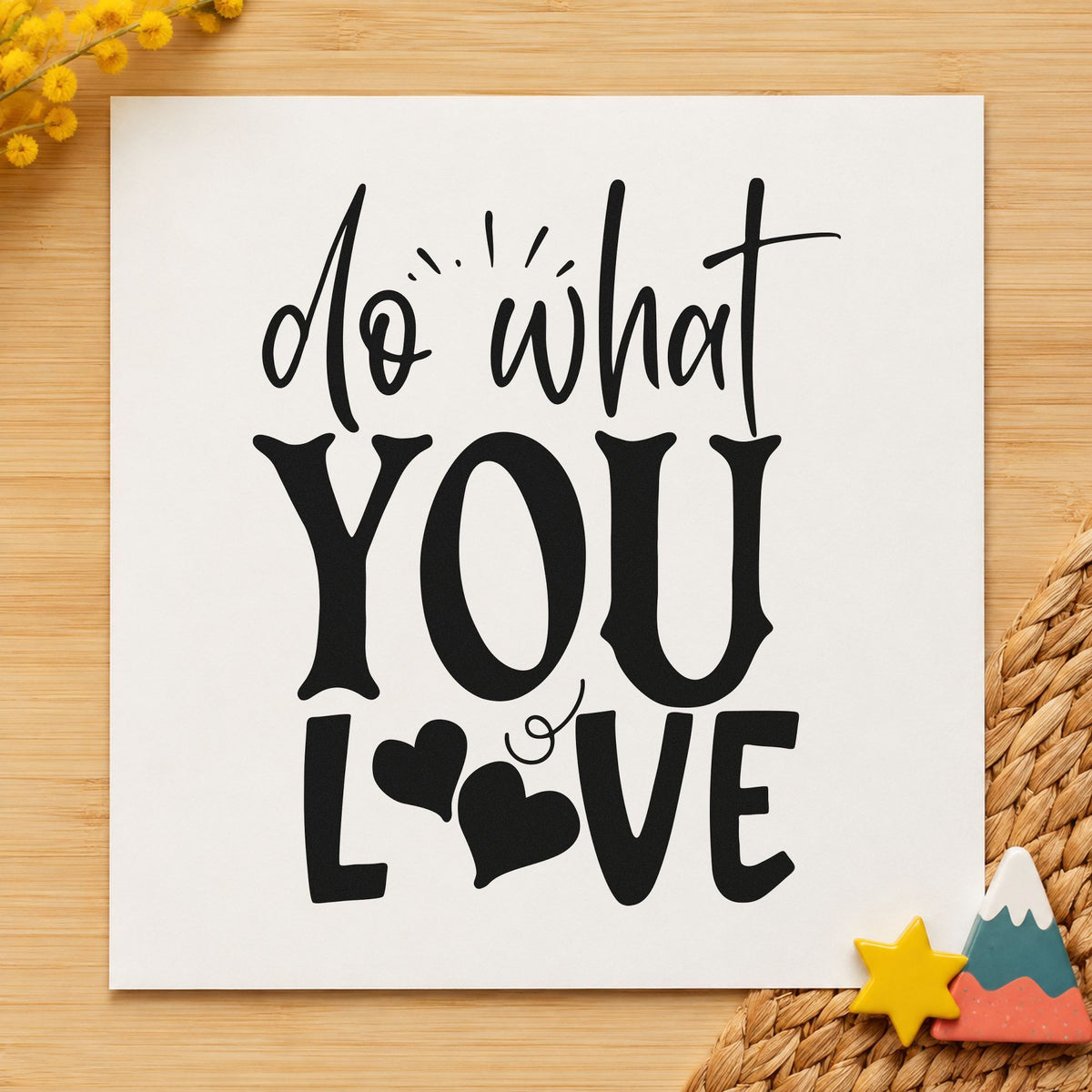 Do What You Love Hearts rubber stamp printed in black ink, ready for prep list sheet and similar paper crafts.