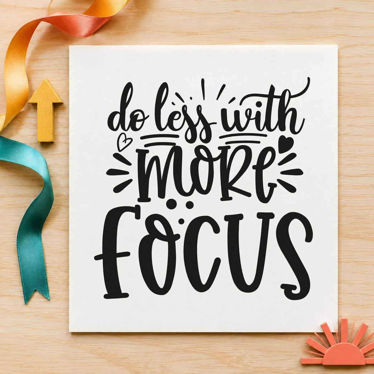 Do Less With More Focus craft stamp in black ink on cardstock, an easy option for work week album page.