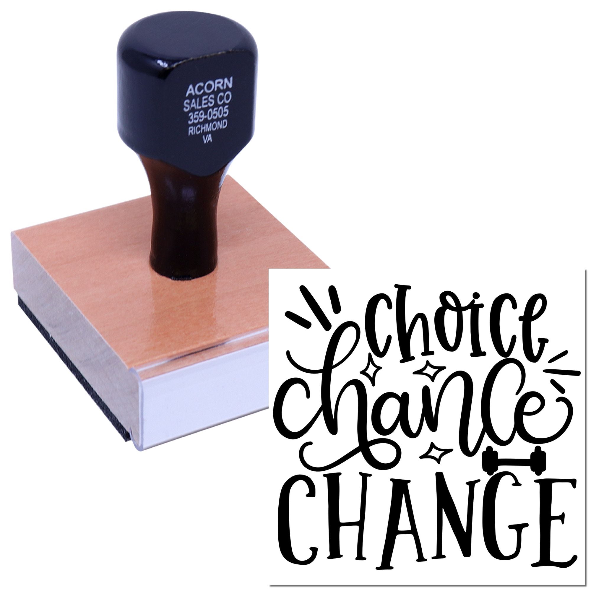Self-inking rubber stamp featuring choice chance change quote design for custom crafts, journaling, and branding.