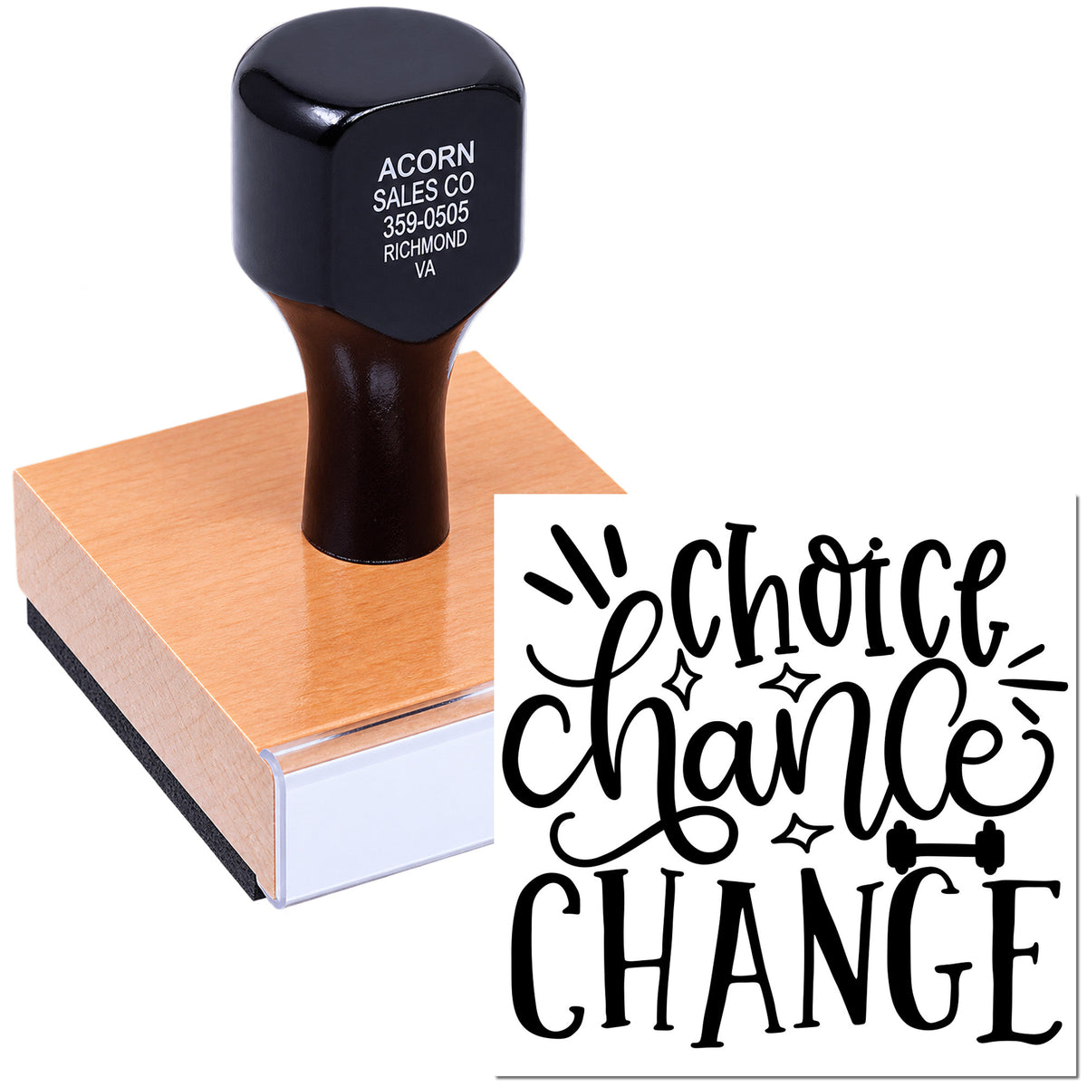 Self-inking rubber stamp featuring choice chance change quote design for custom crafts, journaling, and branding.