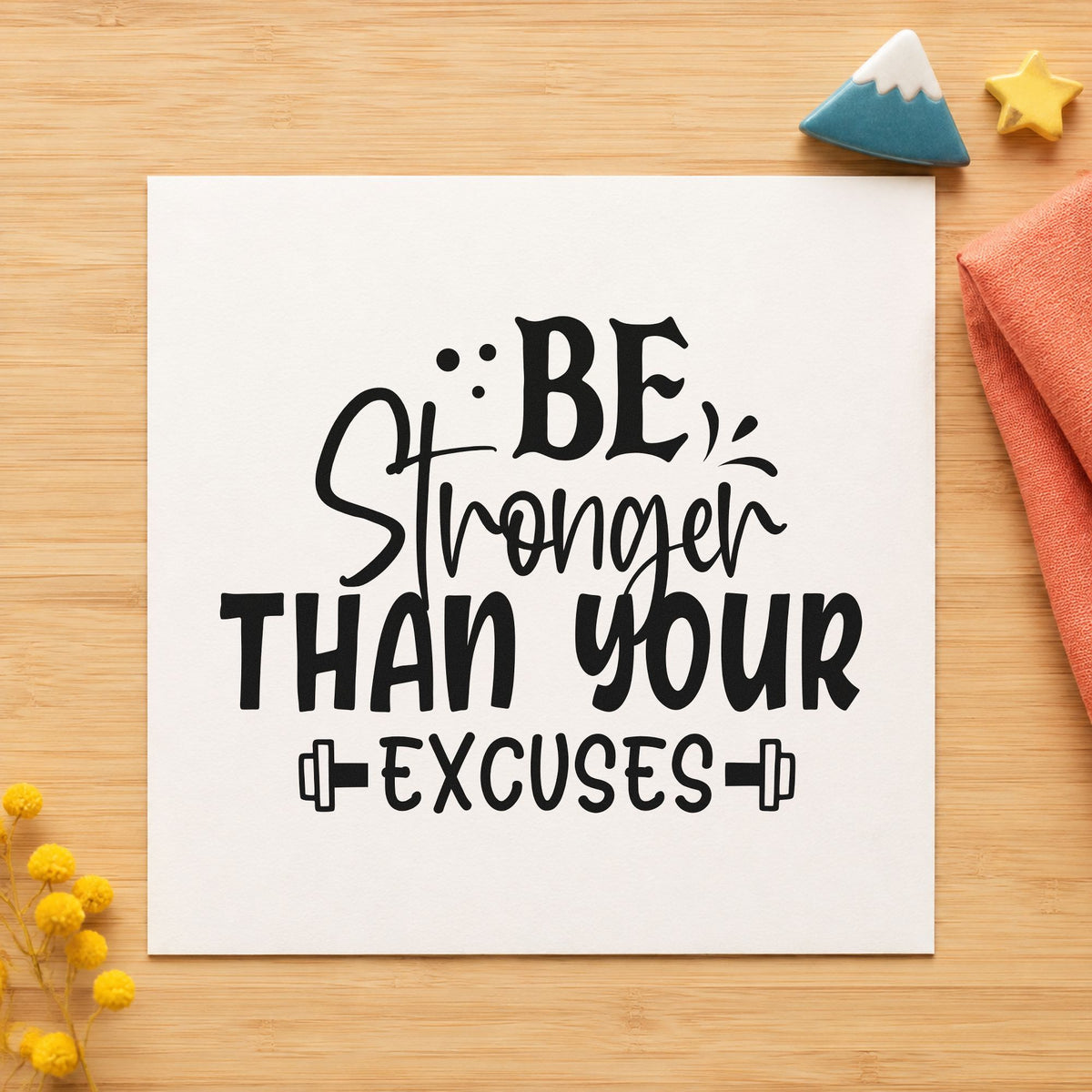 Be Stronger Than Excuses Dumbbells Lettering Pre-Inked Stamp – Slim in use 4