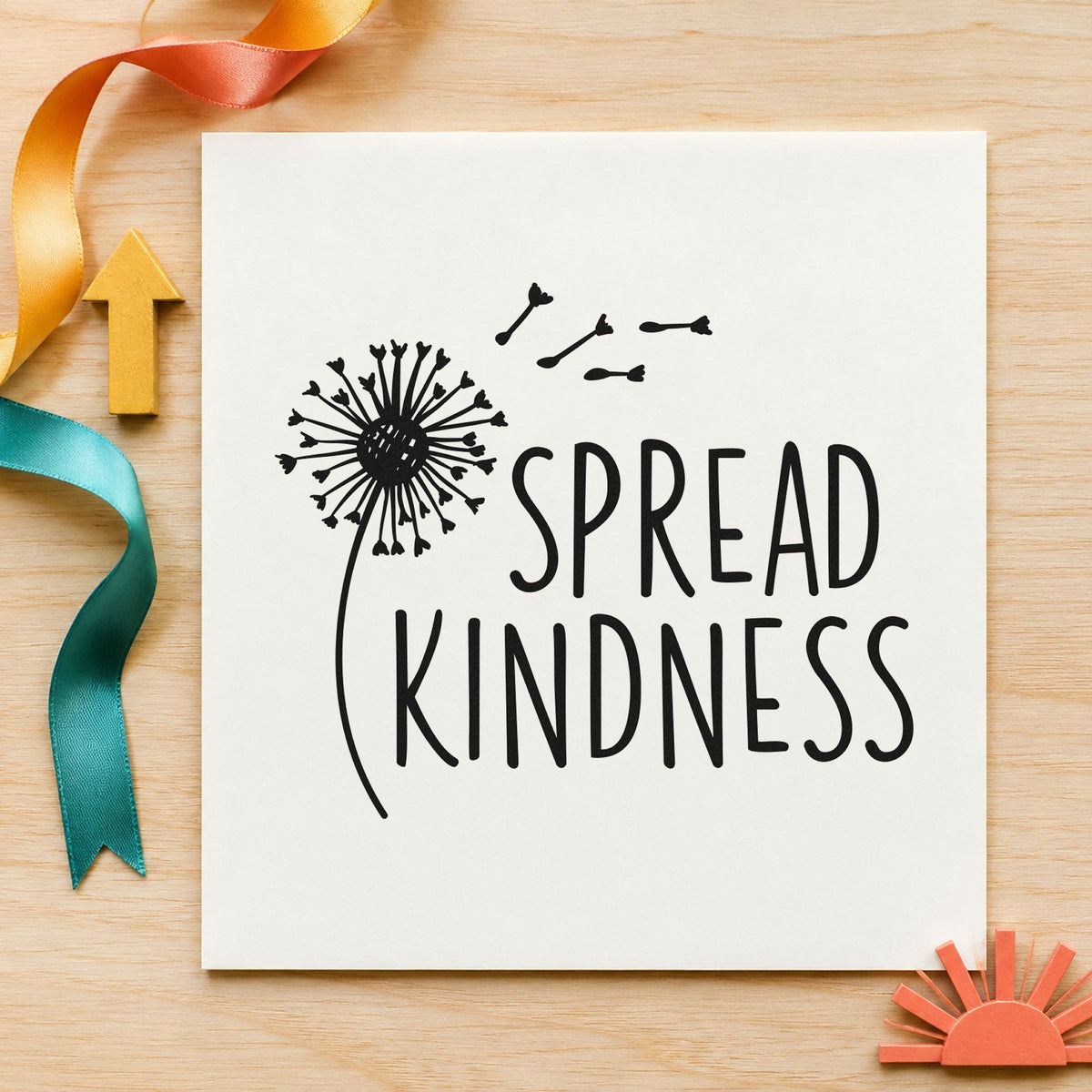 Spread Kindness Dandelion Seeds rubber stamp printed in black ink, ready for bloom time sheet and similar paper crafts.