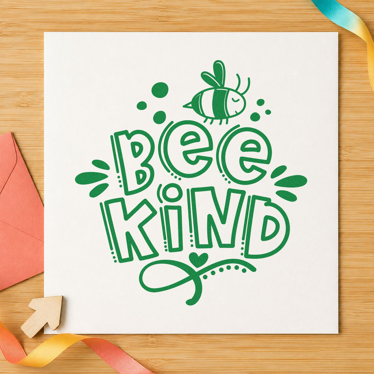 Bee Kind Bee Illustration craft stamp in green ink on cardstock, an easy option for hive album page.