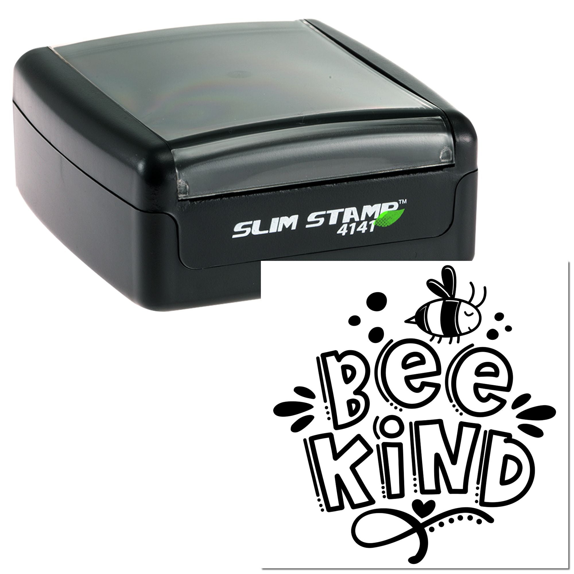 Slim Stamp 4141 self-inking rubber stamp with Bee Kind design for custom crafts and business branding.