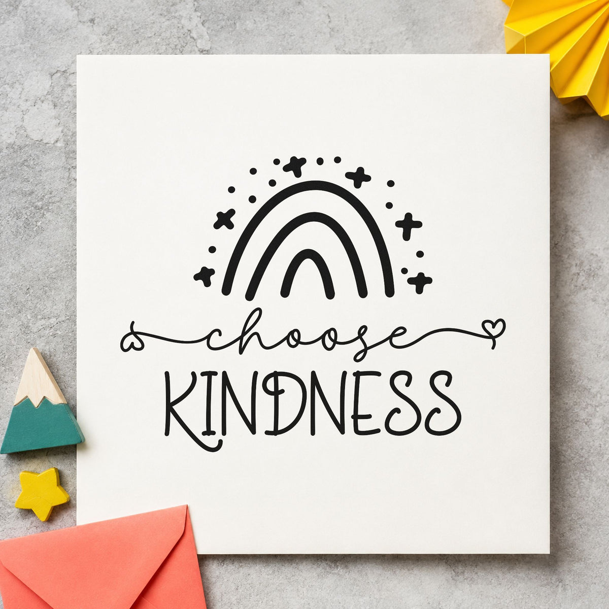 Choose Kindness Starry Rainbow craft stamp in black ink on cardstock, an easy option for storytime album page.