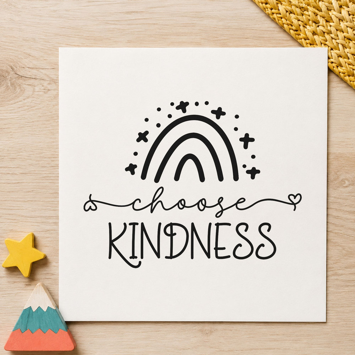 Choose Kindness Starry Rainbow rubber stamp printed in black ink, ready for weekly theme sheet and similar paper crafts.