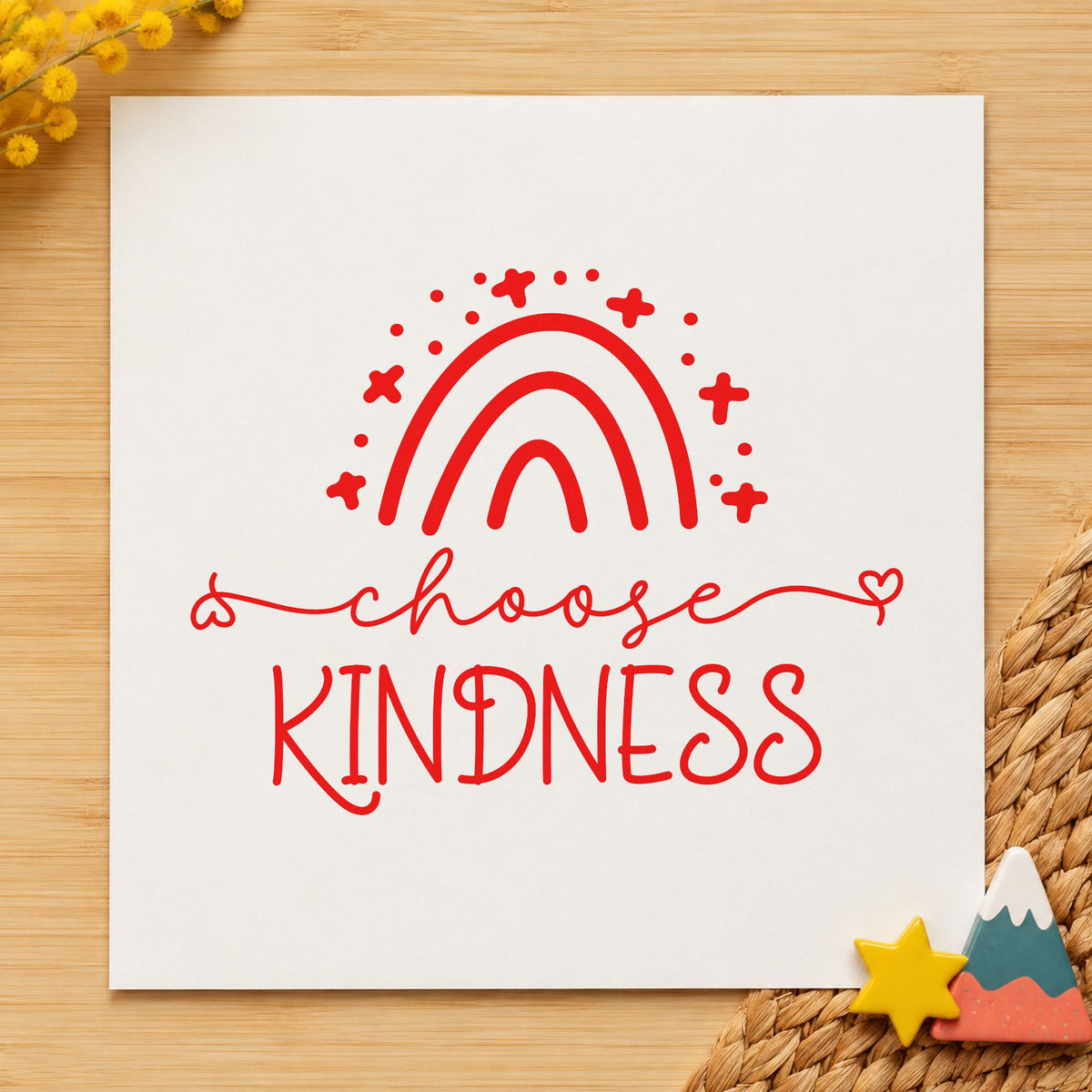 Choose Kindness Starry Rainbow craft stamp imprint in red ink on a handmade project, one idea being reading log cards.