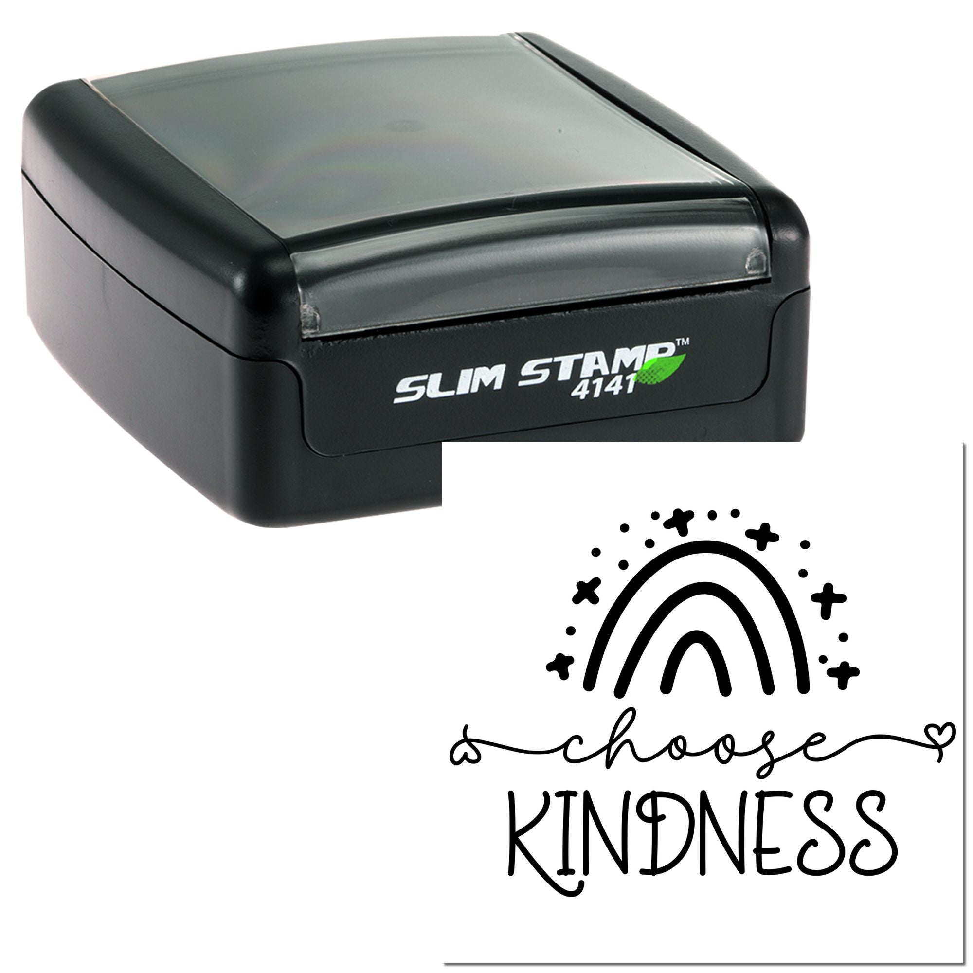 Slim Stamp self-inking rubber stamp with rainbow choose kindness design for custom stationery and branding.
