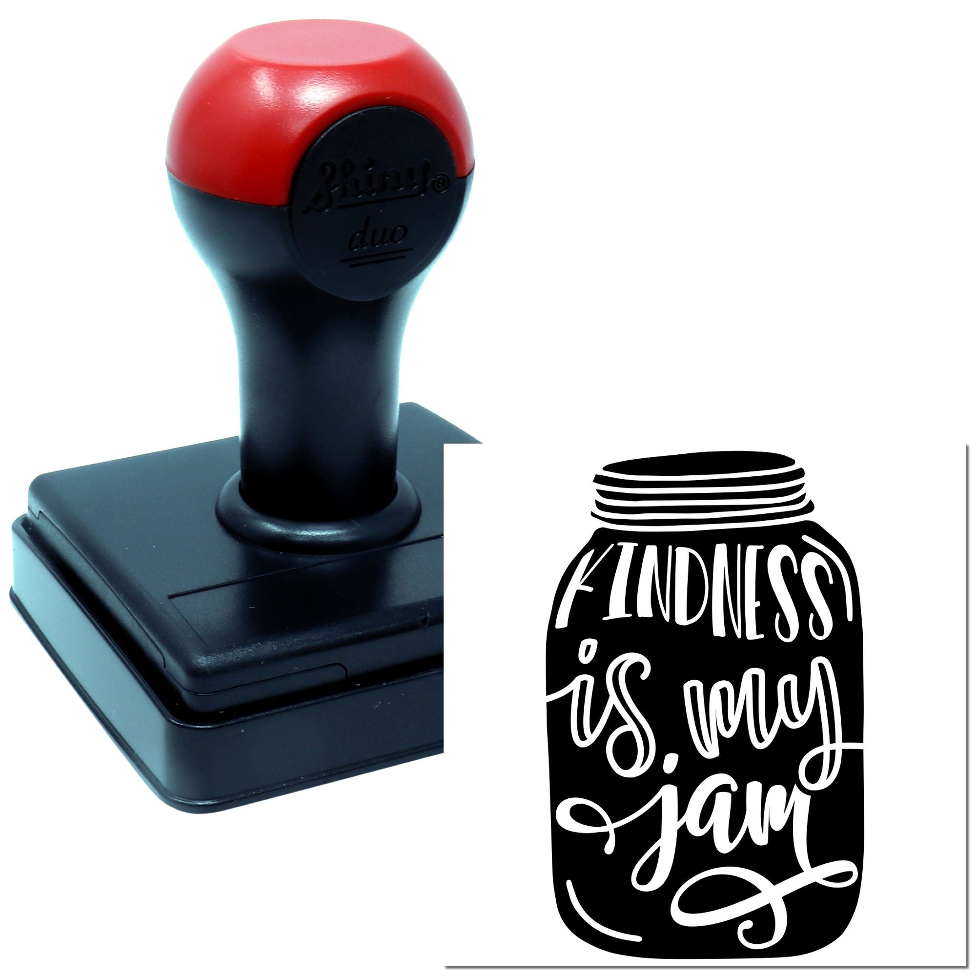 Self-inking rubber stamp featuring Kindness is my jam jar design for handmade crafts and packaging.