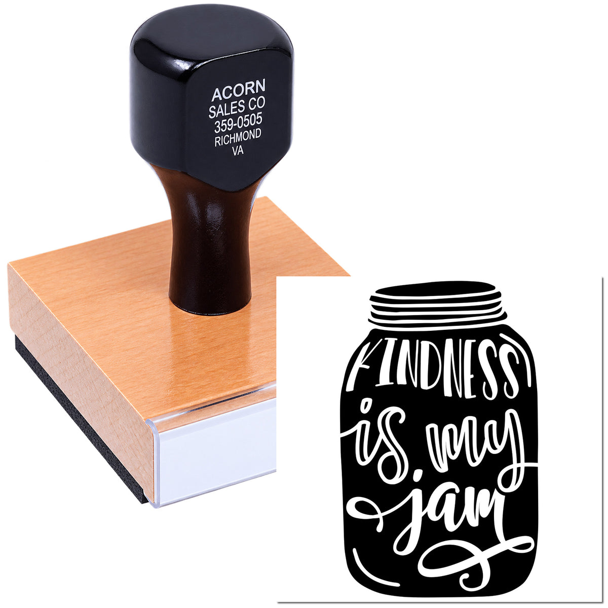 Custom rubber stamp with kindness is my jam jar design for crafting, branding, and handmade projects.