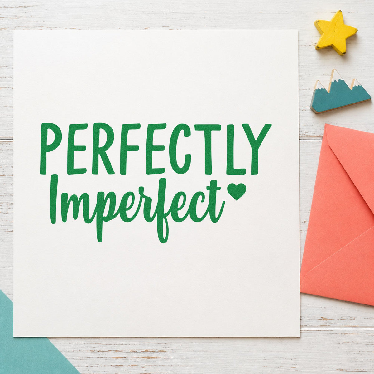 Perfectly Imperfect Small Heart craft stamp in green ink on cardstock, an easy option for colorway album page.