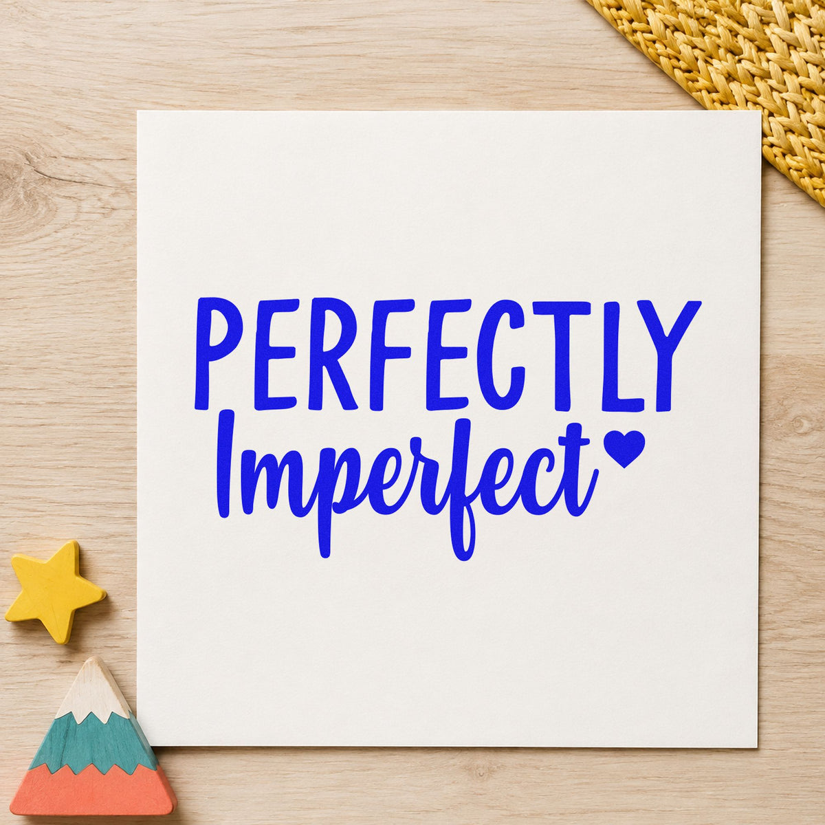 Perfectly Imperfect Small Heart craft stamp imprinted in blue ink on paper, a design suited to framed studio sink.