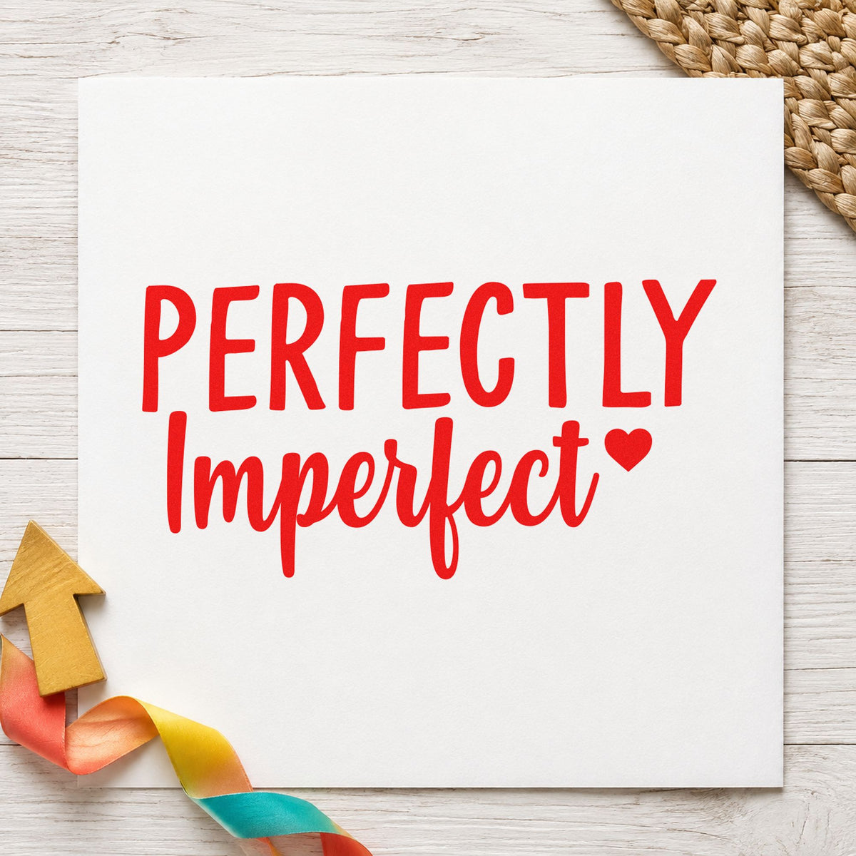 Perfectly Imperfect Small Heart rubber stamp shown in red ink, stamped for projects such as bin fiber labels.
