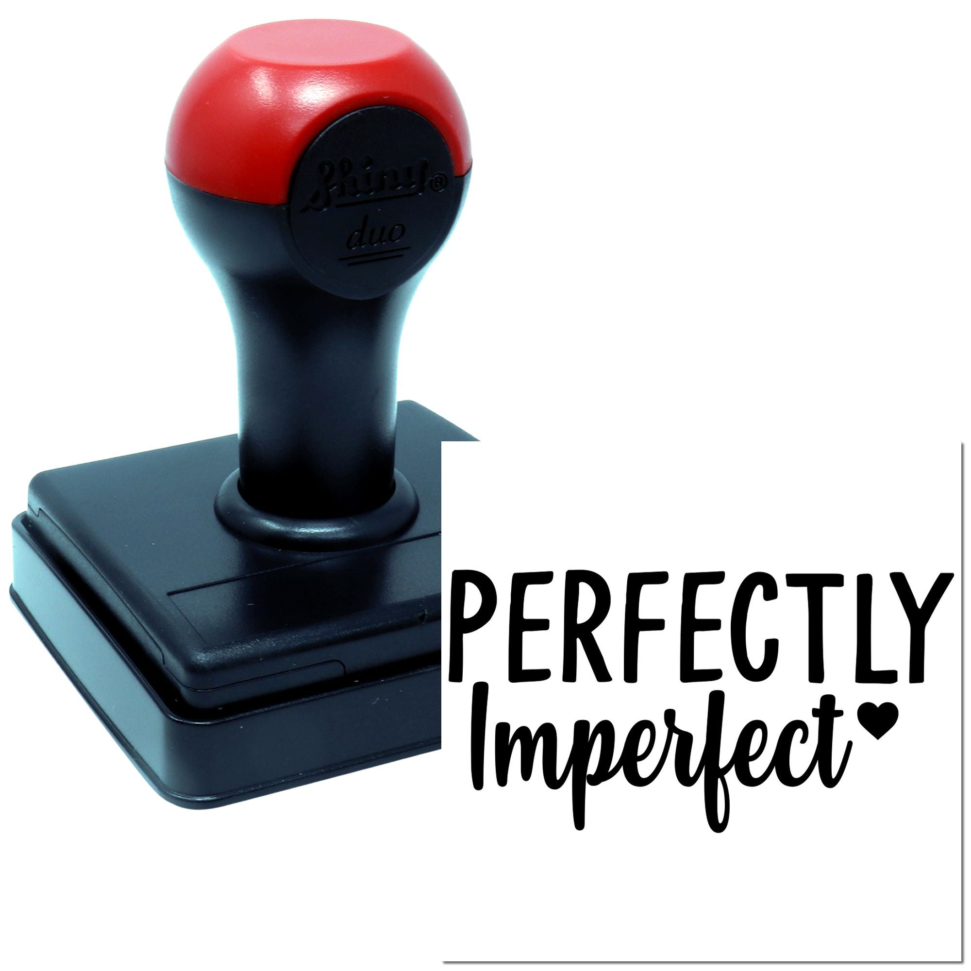 Self-inking rubber stamp with Perfectly Imperfect design for handmade crafts, packaging, and custom branding.