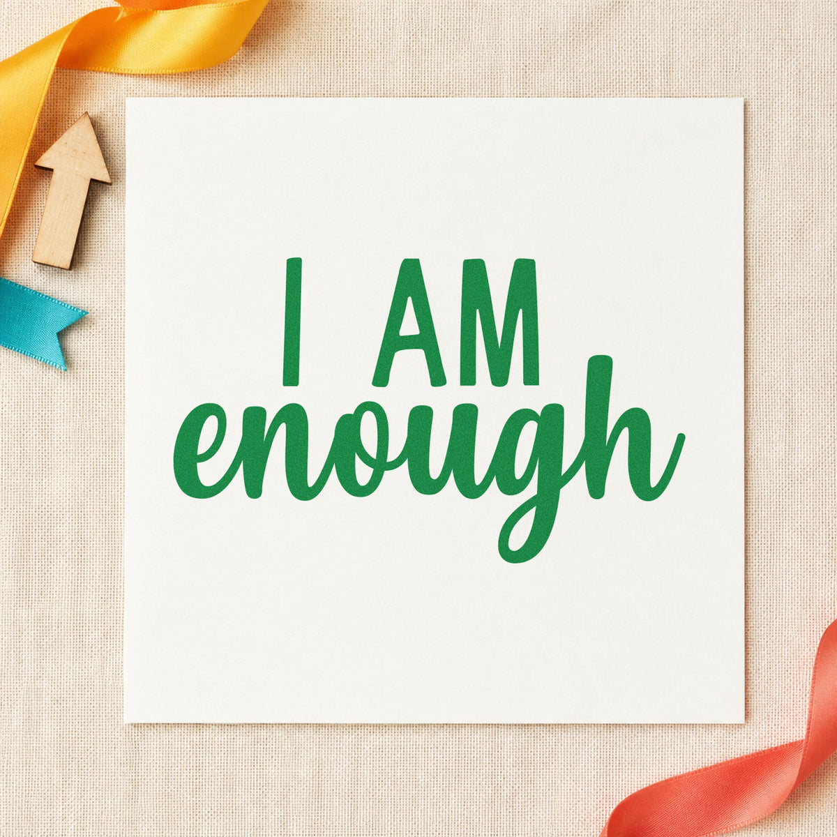 I Am Enough Lettering craft stamp in green ink on cardstock, an easy option for group album page.