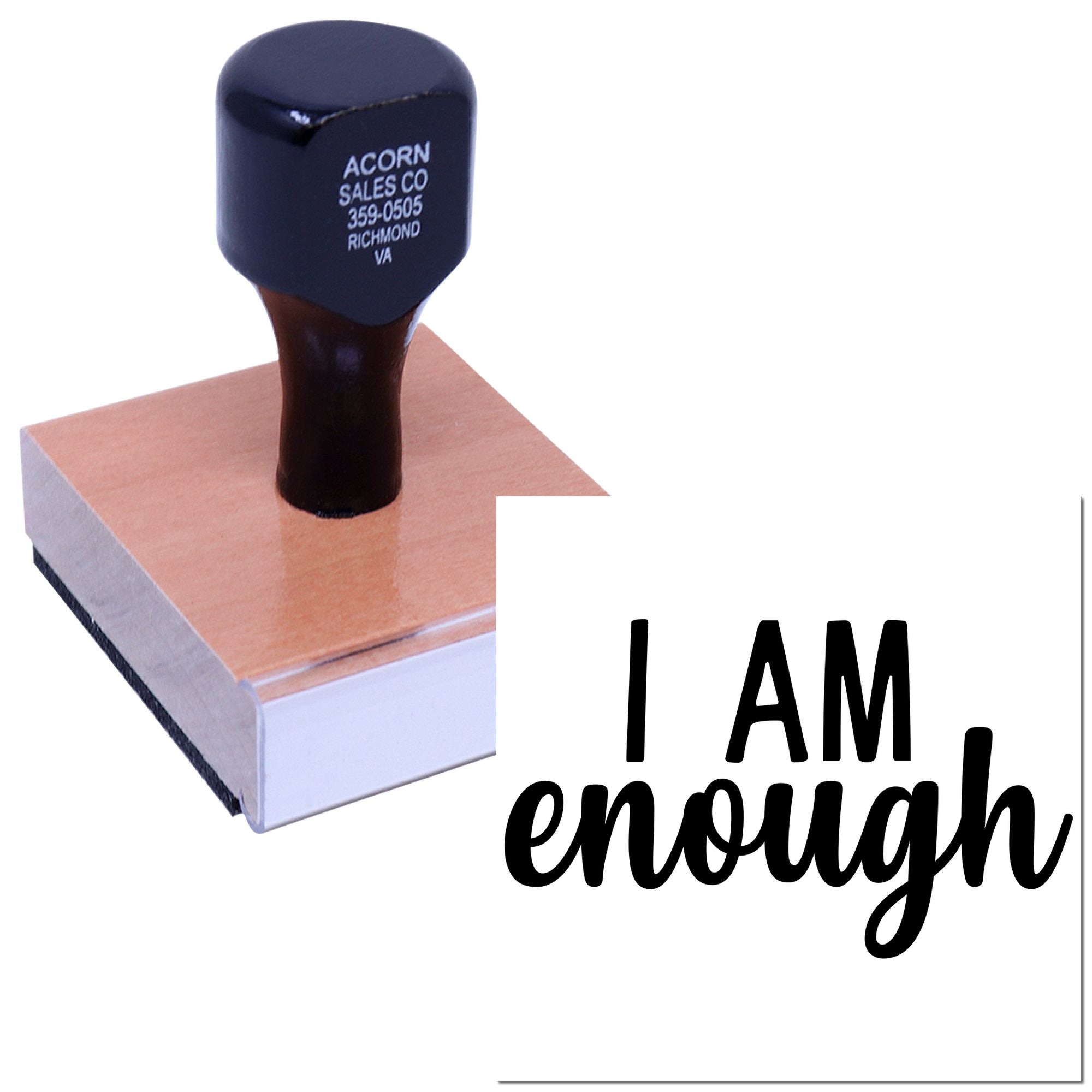 Custom rubber stamp imprint reading I AM enough for motivational crafting, journaling, and handmade card projects.